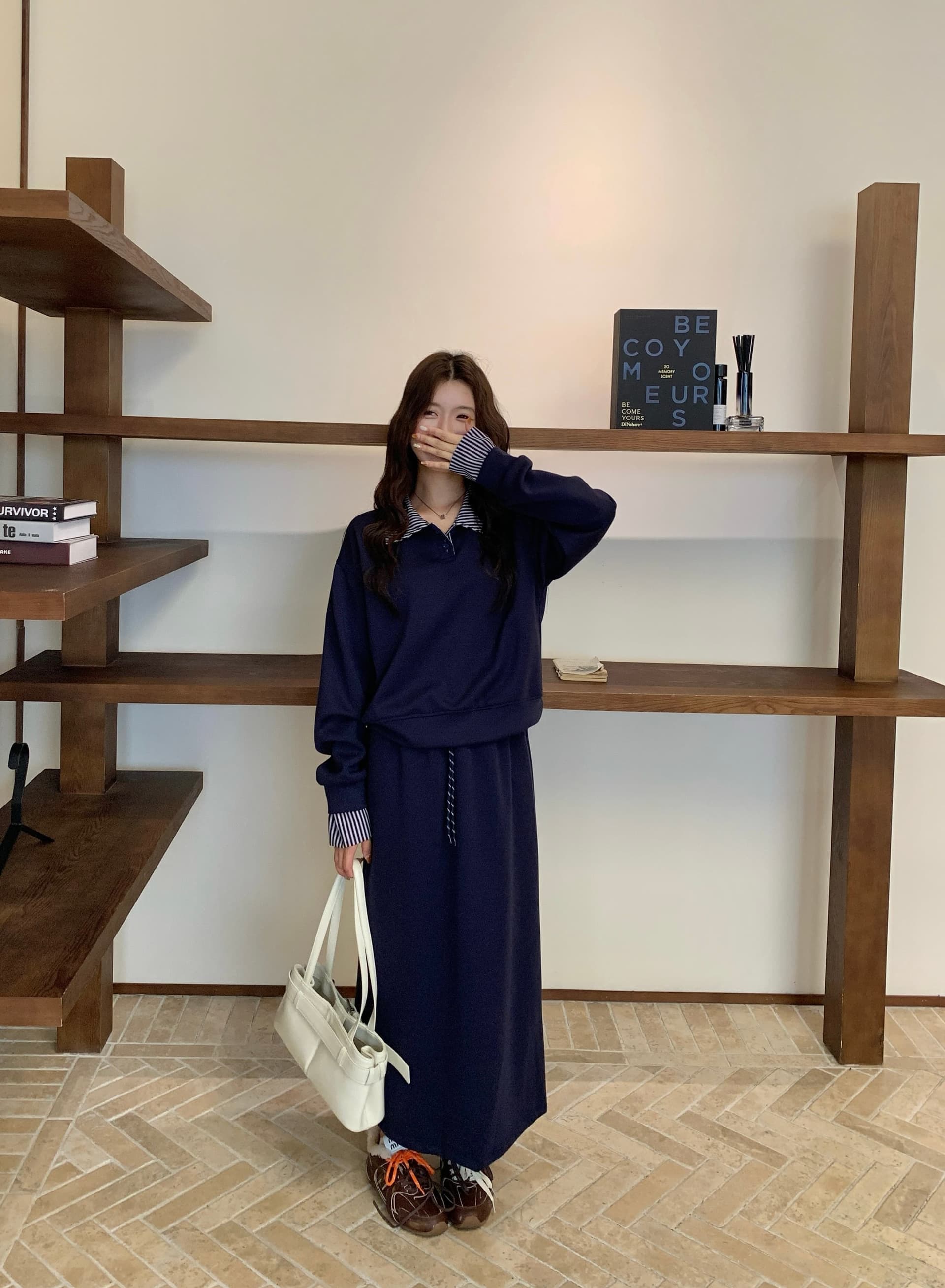 한 부서 학원 스타일 연령 감소 세트 여성 빅 사이즈 체크무늬 패치워크 후드티 반신 스커트 투피스 세트 상세 이미지 26