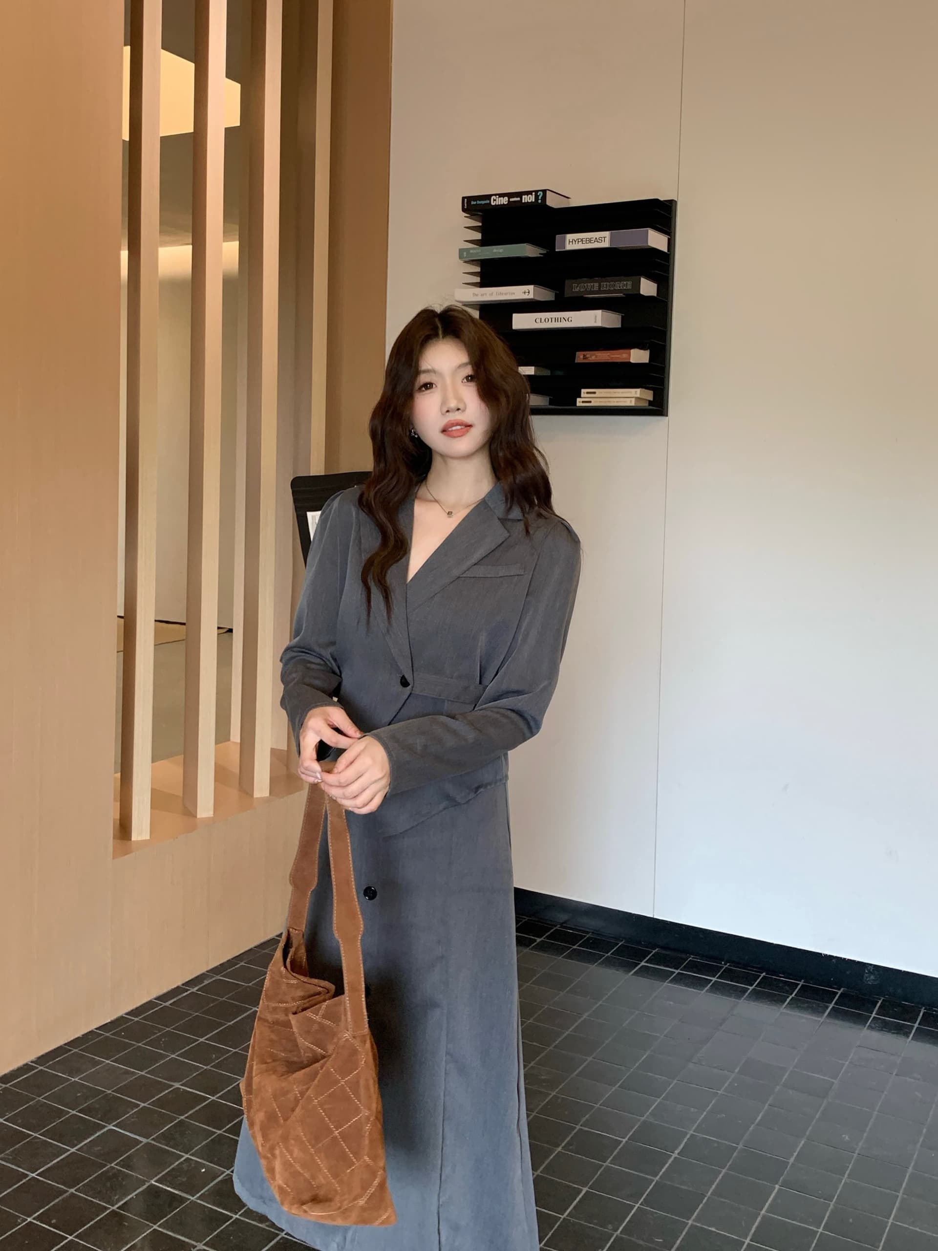 조기 가을 새로운 품격 고급 센스 패션 긴팔 정장 하이웨이스트 반신 스커트 투피스 세트 상세 이미지 18