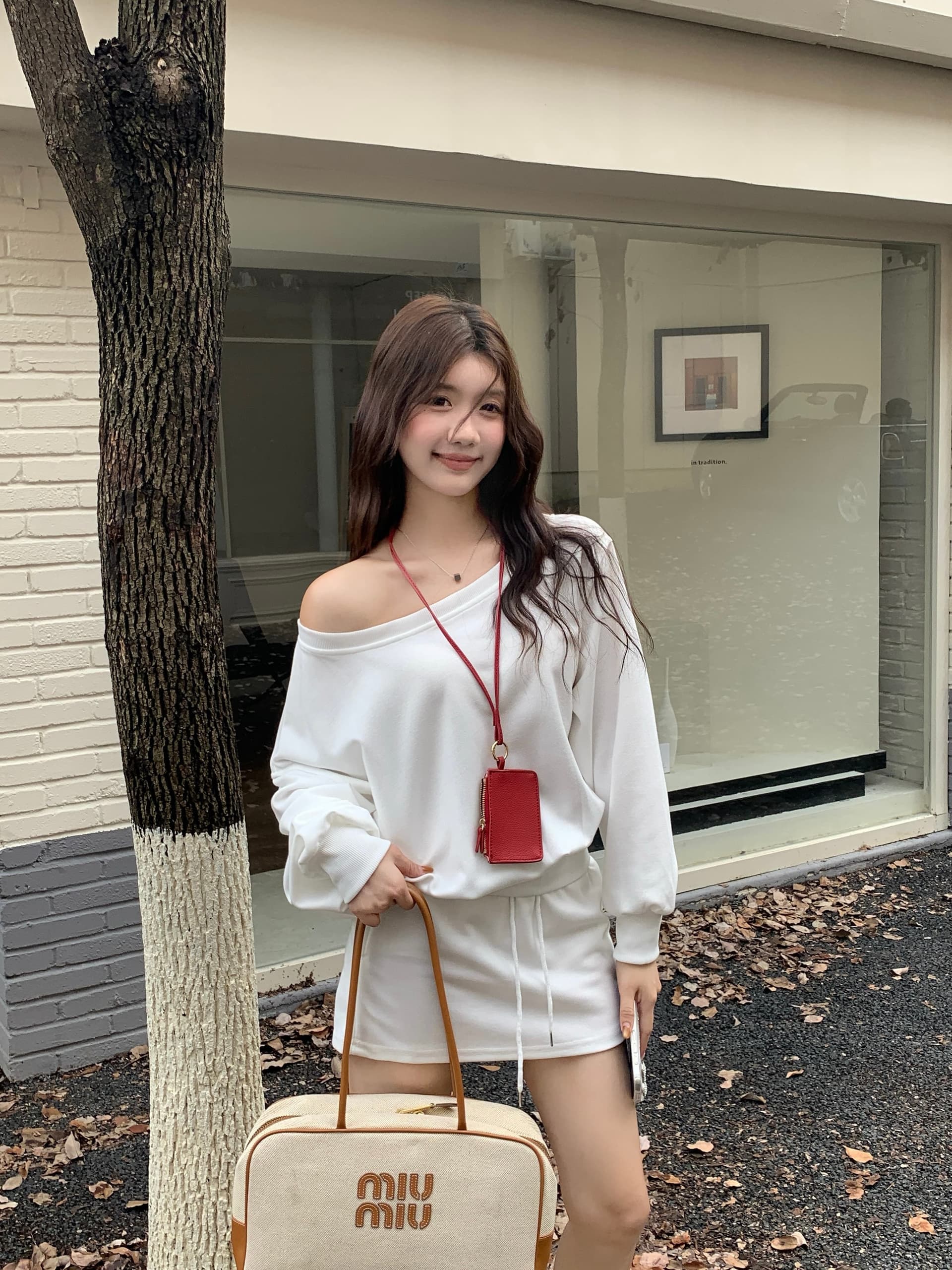 실사 투피스 세트 빅 사이즈 아메리칸 느긋한 비스듬한 어깨 후드티 여성 느슨함 센스 달콤한 핫걸 맨위 상세 이미지 20