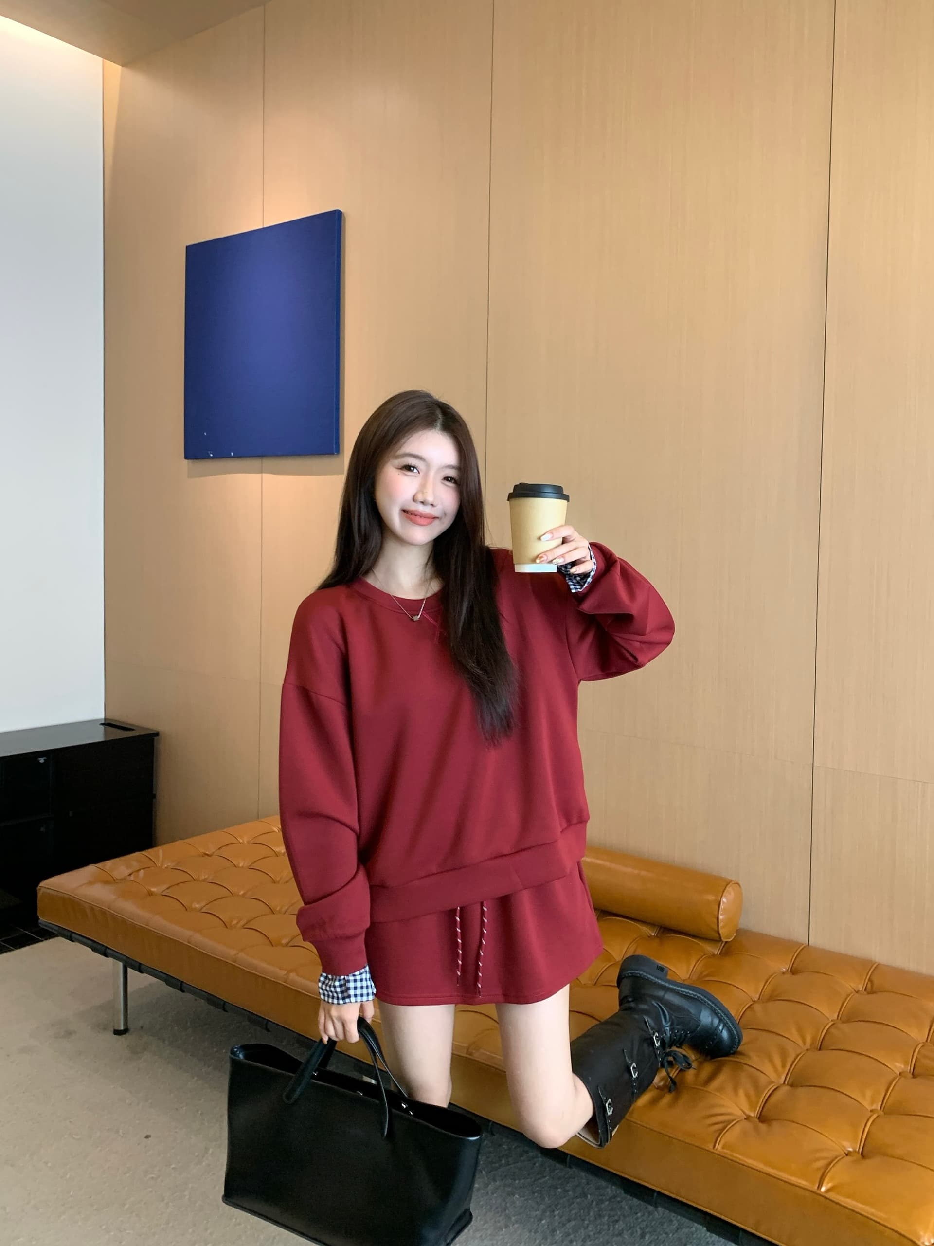 실사 빅 사이즈 세트 캐주얼 패션 고급 센스 miu 부서 후드티 치마 투피스 세트 상세 이미지 3