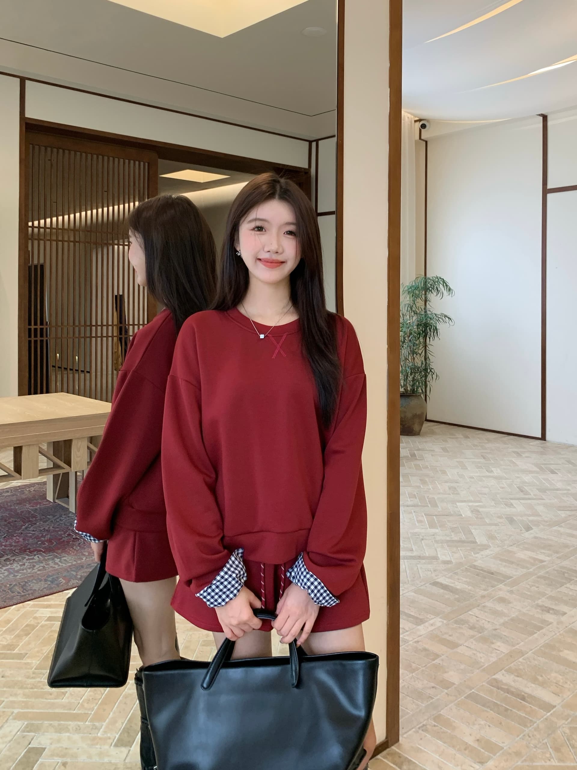 실사 빅 사이즈 세트 캐주얼 패션 고급 센스 miu 부서 후드티 치마 투피스 세트 상세 이미지 4