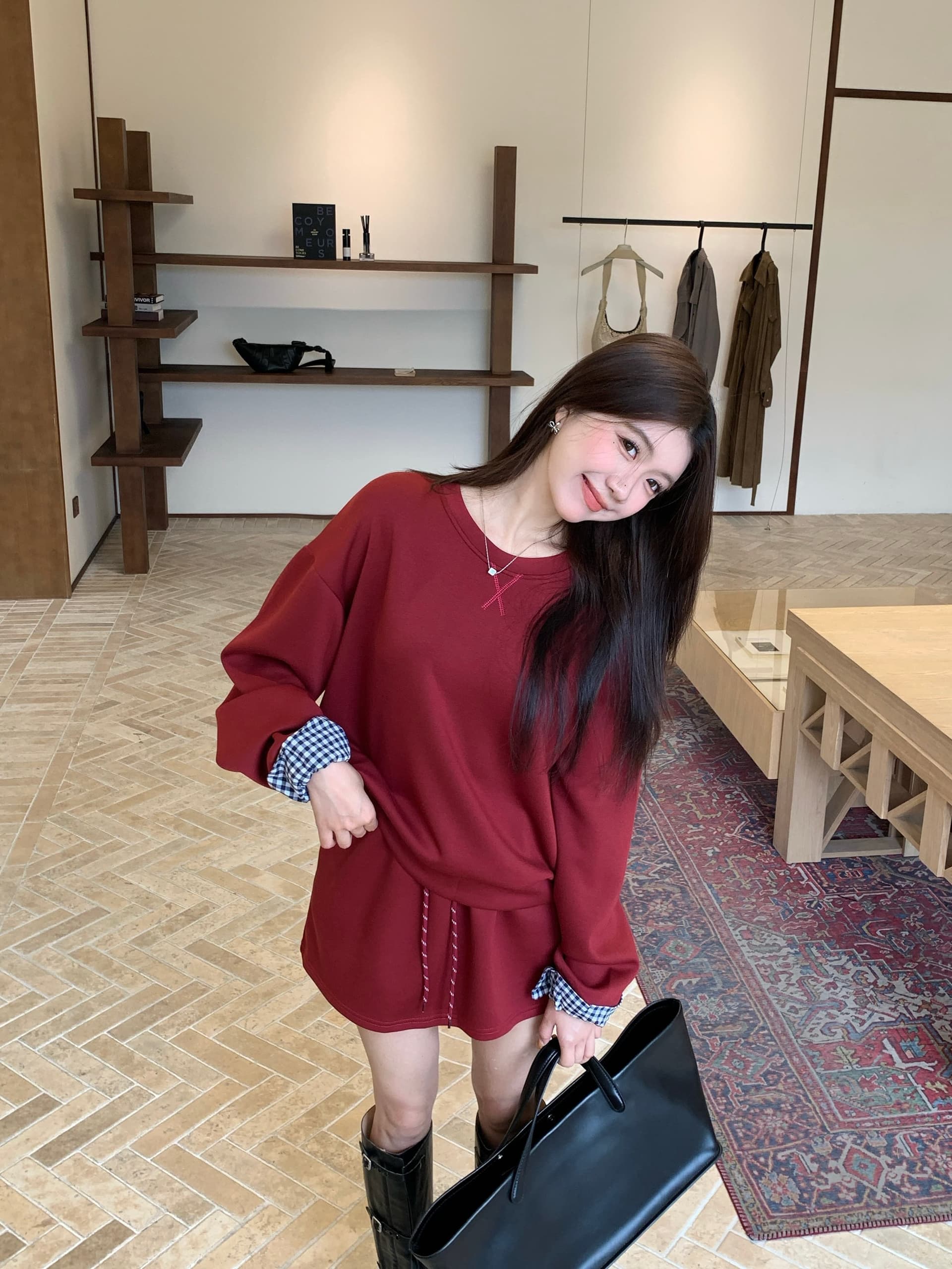 실사 빅 사이즈 세트 캐주얼 패션 고급 센스 miu 부서 후드티 치마 투피스 세트 상세 이미지 7