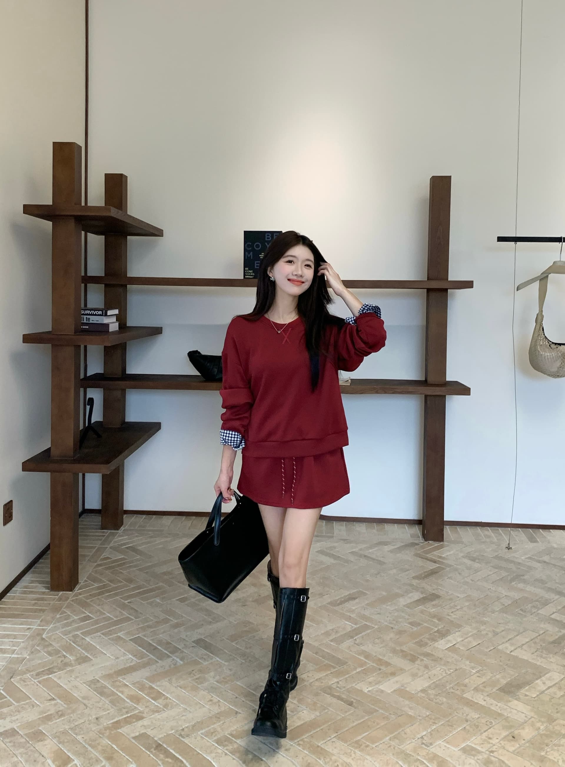 실사 빅 사이즈 세트 캐주얼 패션 고급 센스 miu 부서 후드티 치마 투피스 세트 상세 이미지 8