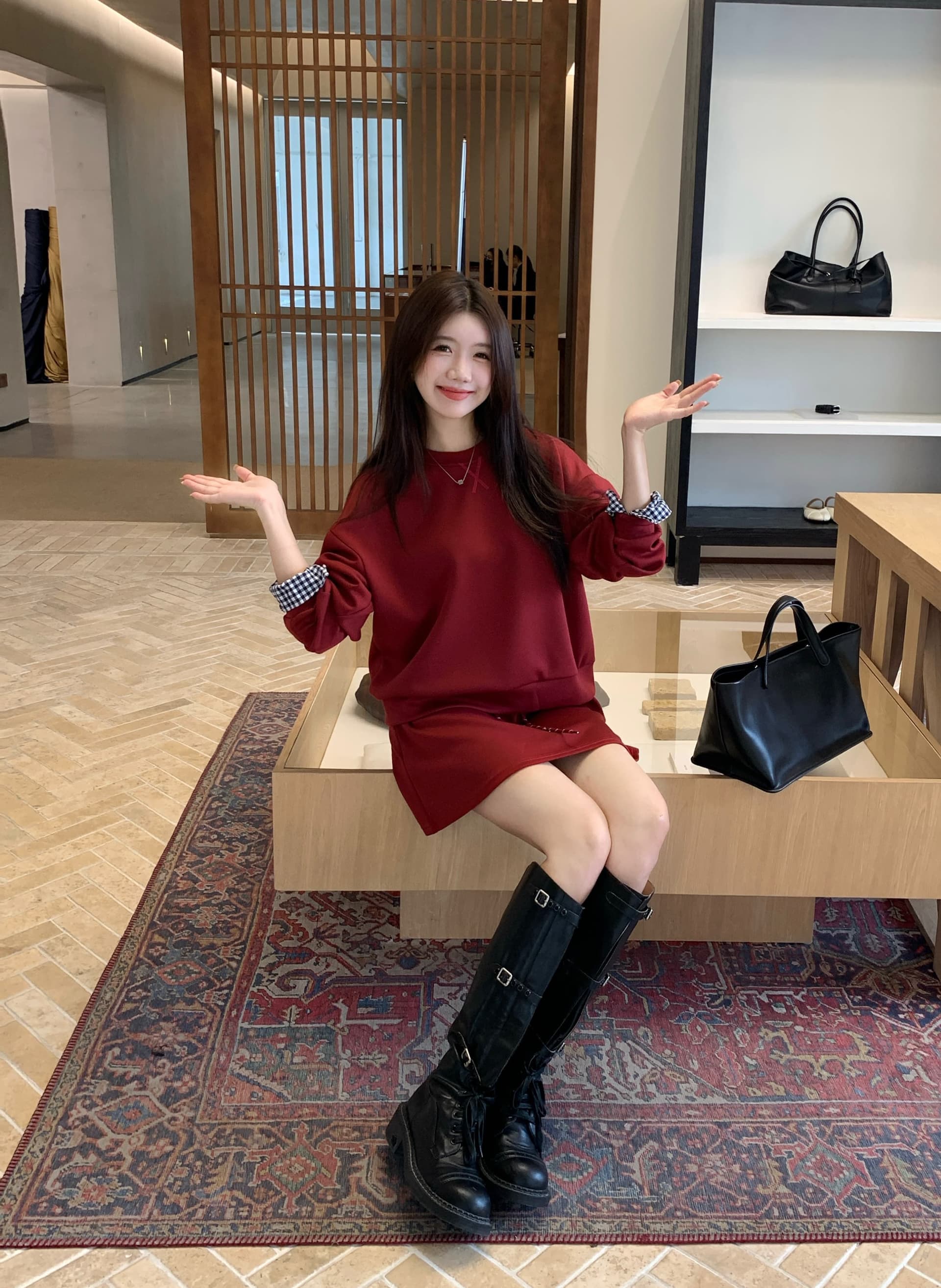 실사 빅 사이즈 세트 캐주얼 패션 고급 센스 miu 부서 후드티 치마 투피스 세트 상세 이미지 12