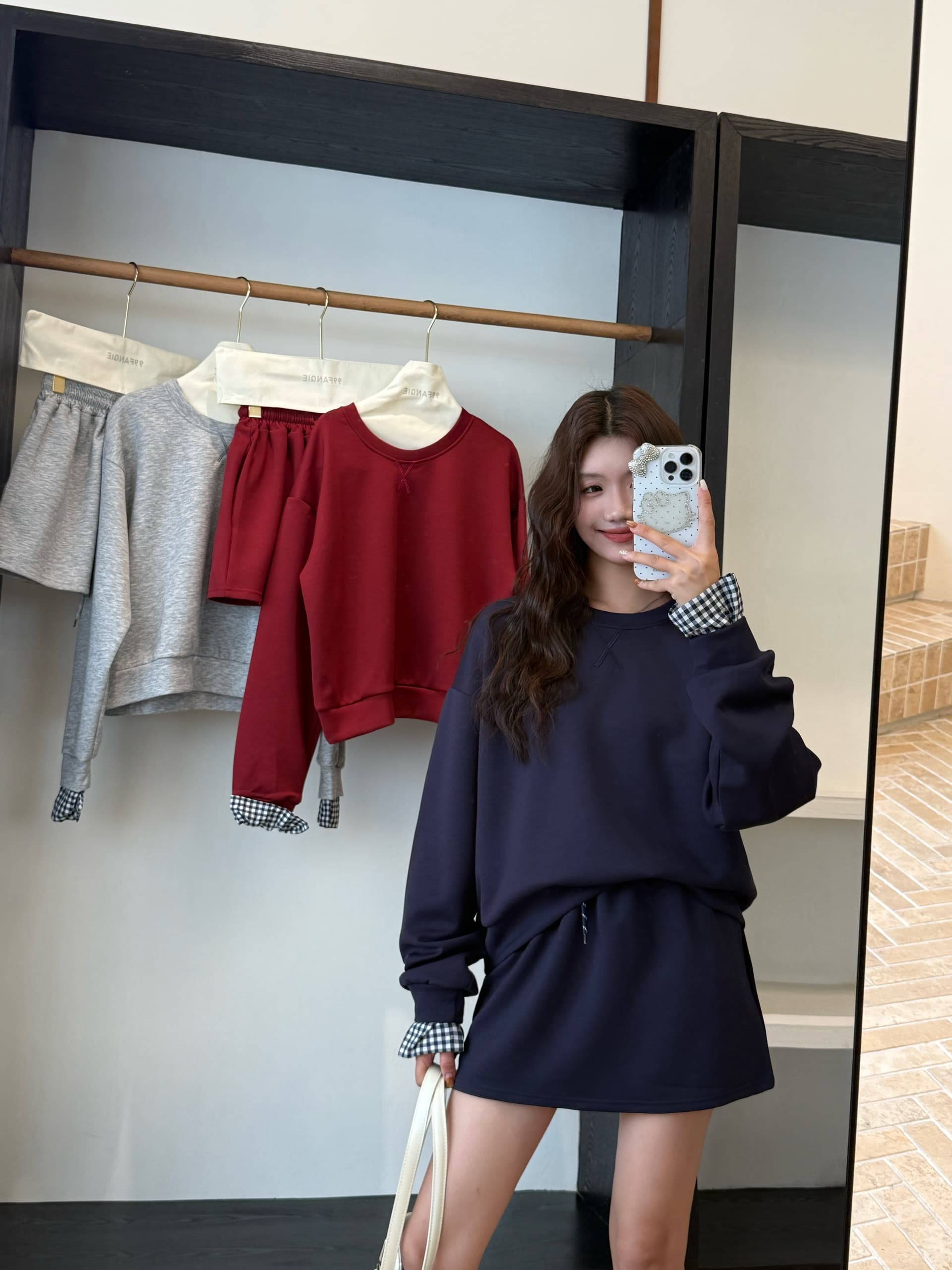 실사 빅 사이즈 세트 캐주얼 패션 고급 센스 miu 부서 후드티 치마 투피스 세트 상세 이미지 23