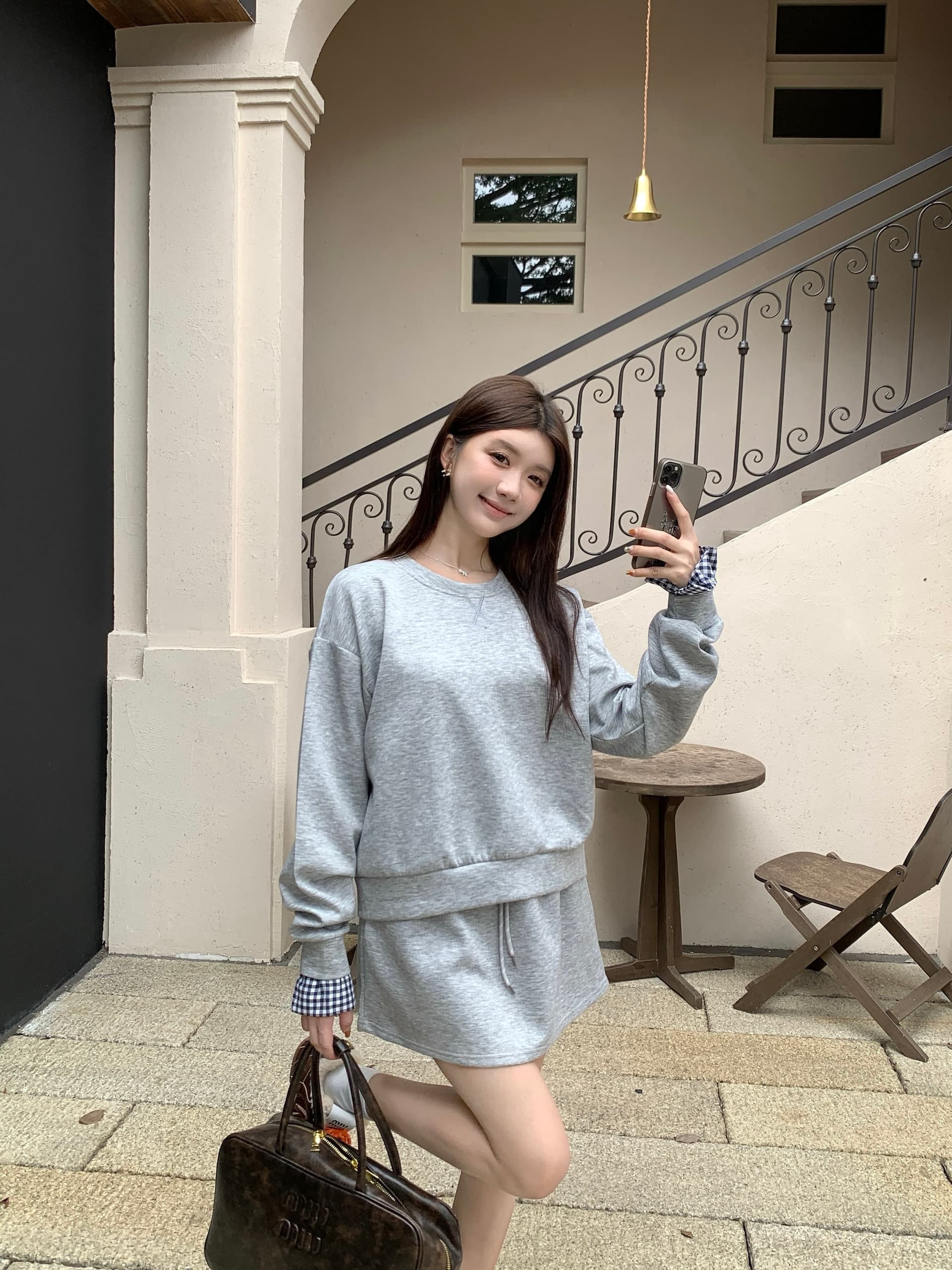 실사 빅 사이즈 세트 캐주얼 패션 고급 센스 miu 부서 후드티 치마 투피스 세트 상세 이미지 27