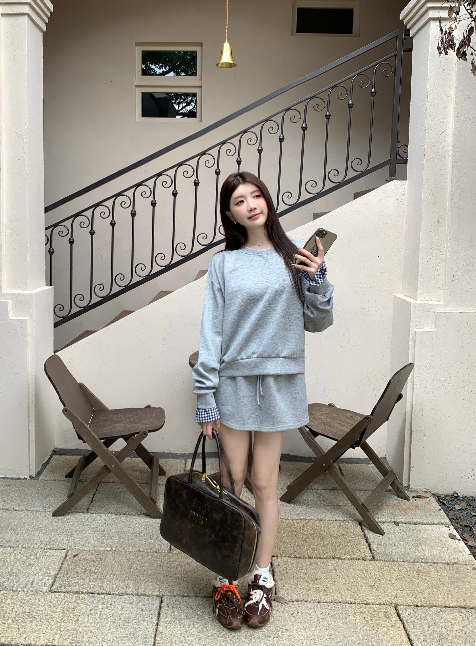 실사 빅 사이즈 세트 캐주얼 패션 고급 센스 miu 부서 후드티 치마 투피스 세트 상세 이미지 30