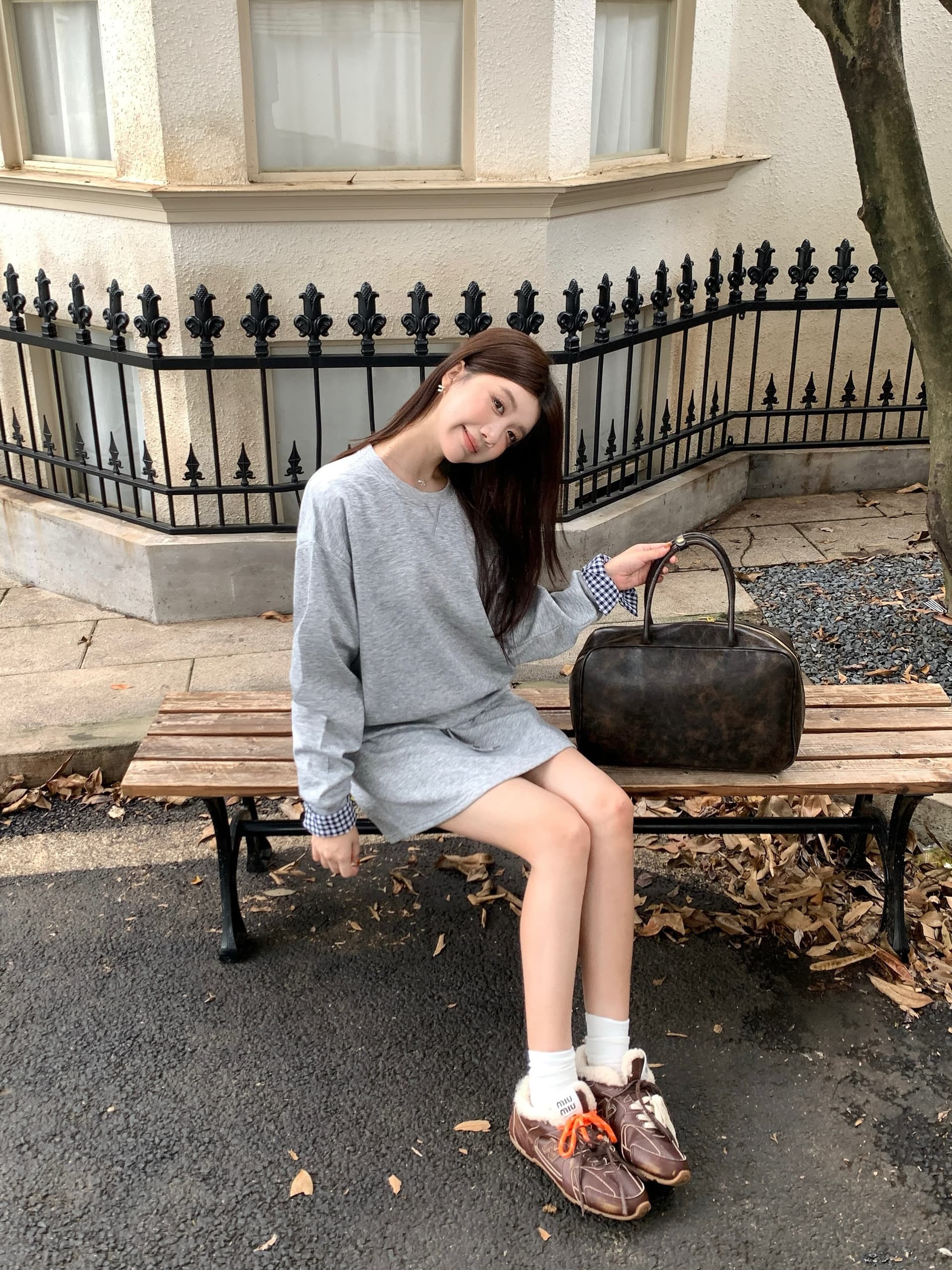 실사 빅 사이즈 세트 캐주얼 패션 고급 센스 miu 부서 후드티 치마 투피스 세트 상세 이미지 33