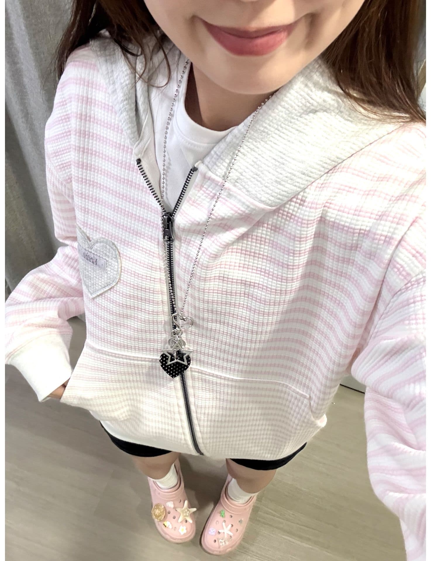 얇은 스타일 백금 지퍼 자수 주문 표준 이후 패키지 칼라 후아 남편 그리드 복잡한 후드티 여성 상세 이미지 4