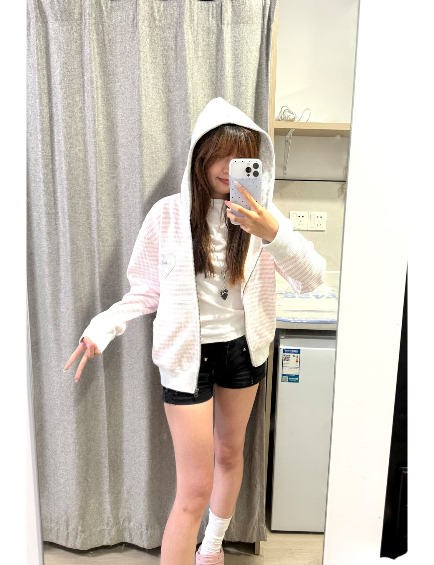 얇은 스타일 백금 지퍼 자수 주문 표준 이후 패키지 칼라 후아 남편 그리드 복잡한 후드티 여성 상세 이미지 5