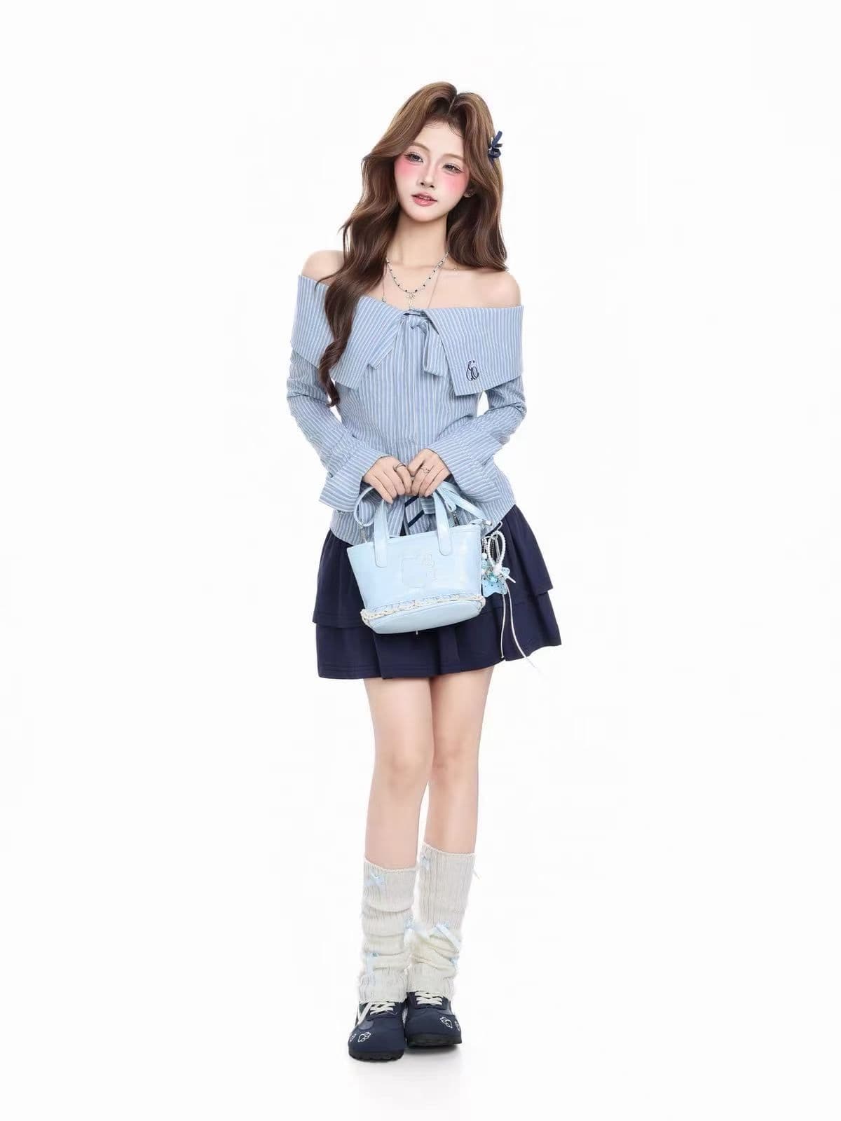 도파민 체크무늬 별 불규칙 폴로 칼라 긴팔 순면 여성 셔츠 가을 꼬집기 허리 슬림해 보이는 셔츠 상세 이미지 4