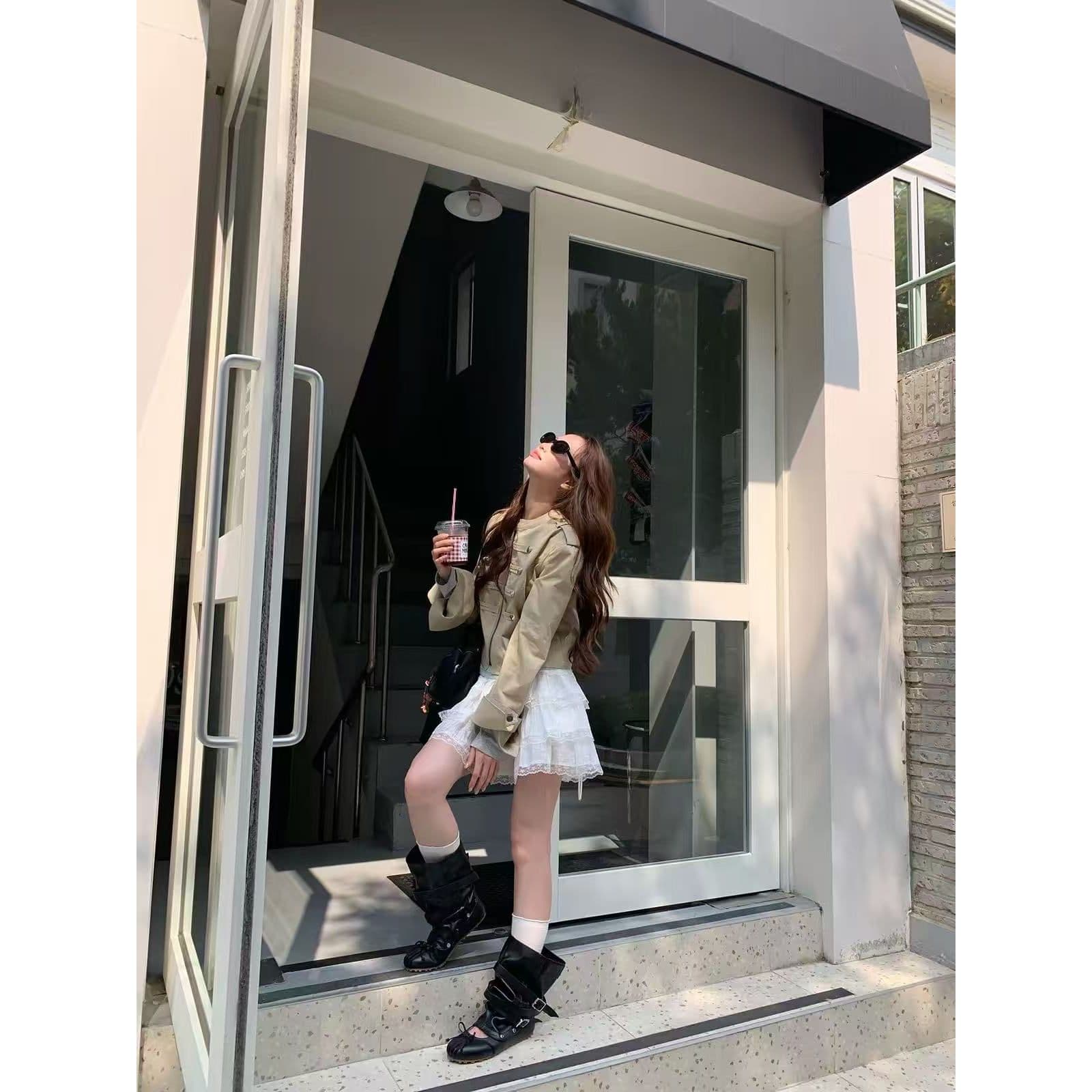 영국식 바람 이중 버튼 재킷 가을 디자인 센스 핫걸 카키 색 여성 코트 이미지 2