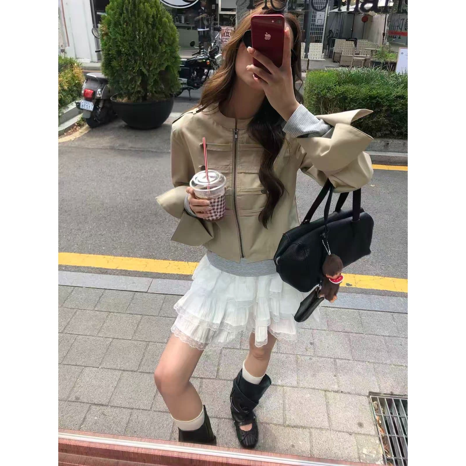 영국식 바람 이중 버튼 재킷 가을 디자인 센스 핫걸 카키 색 여성 코트 이미지 5