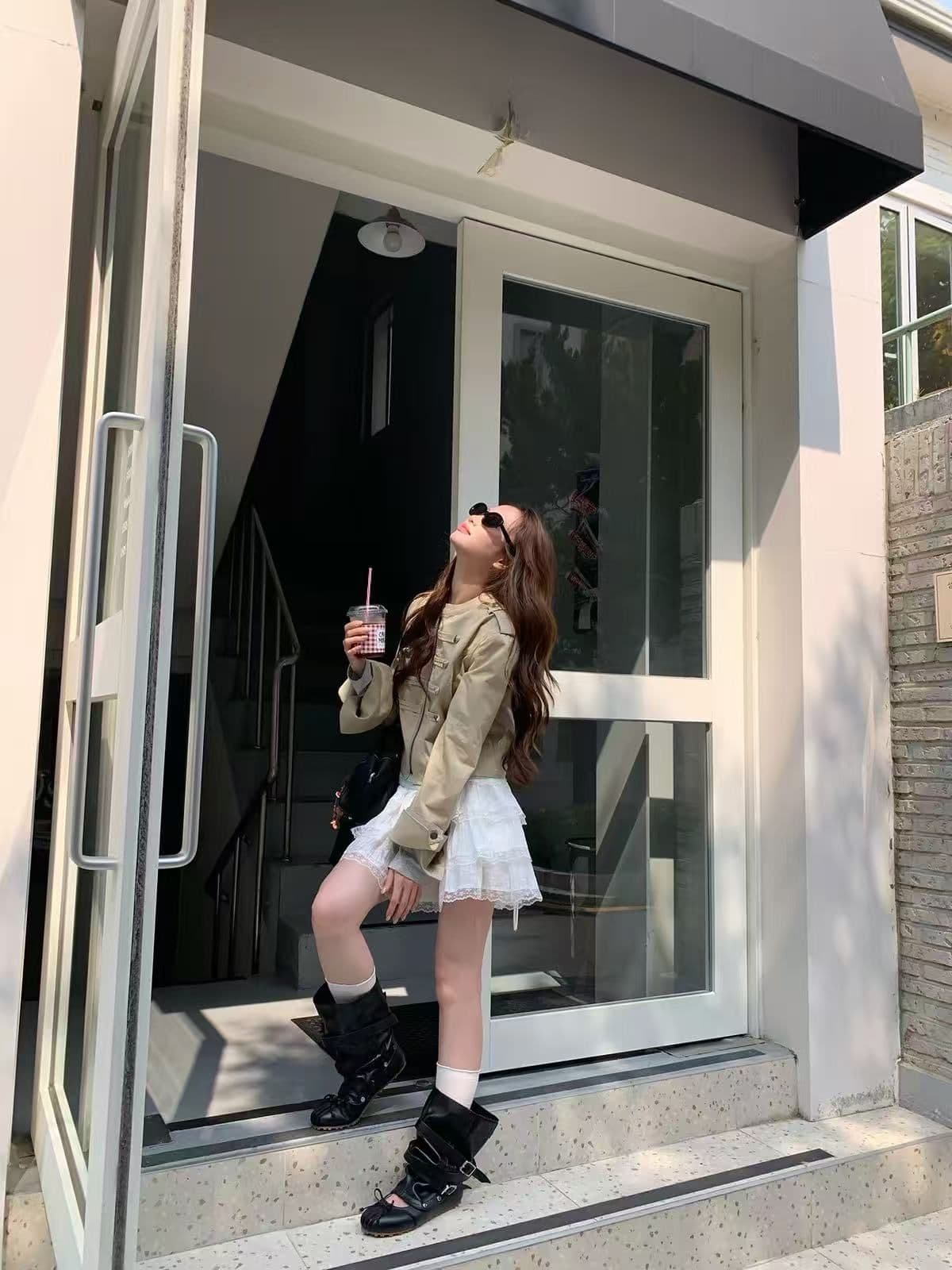 영국식 바람 이중 버튼 재킷 가을 디자인 센스 핫걸 카키 색 여성 코트 상세 이미지 1