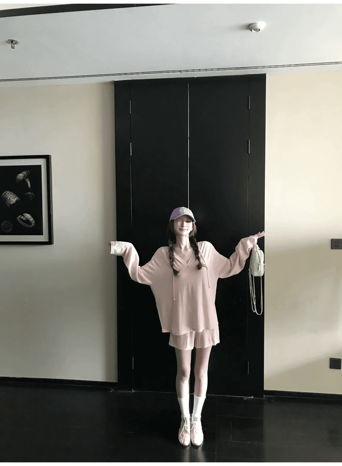 게으른 빛 산소 캐주얼 스포츠 슈트 여성 봄 여름 투피스 세트 반바지 후드티 루즈핏 가정 외출용 러닝 서비스 상세 이미지 3
