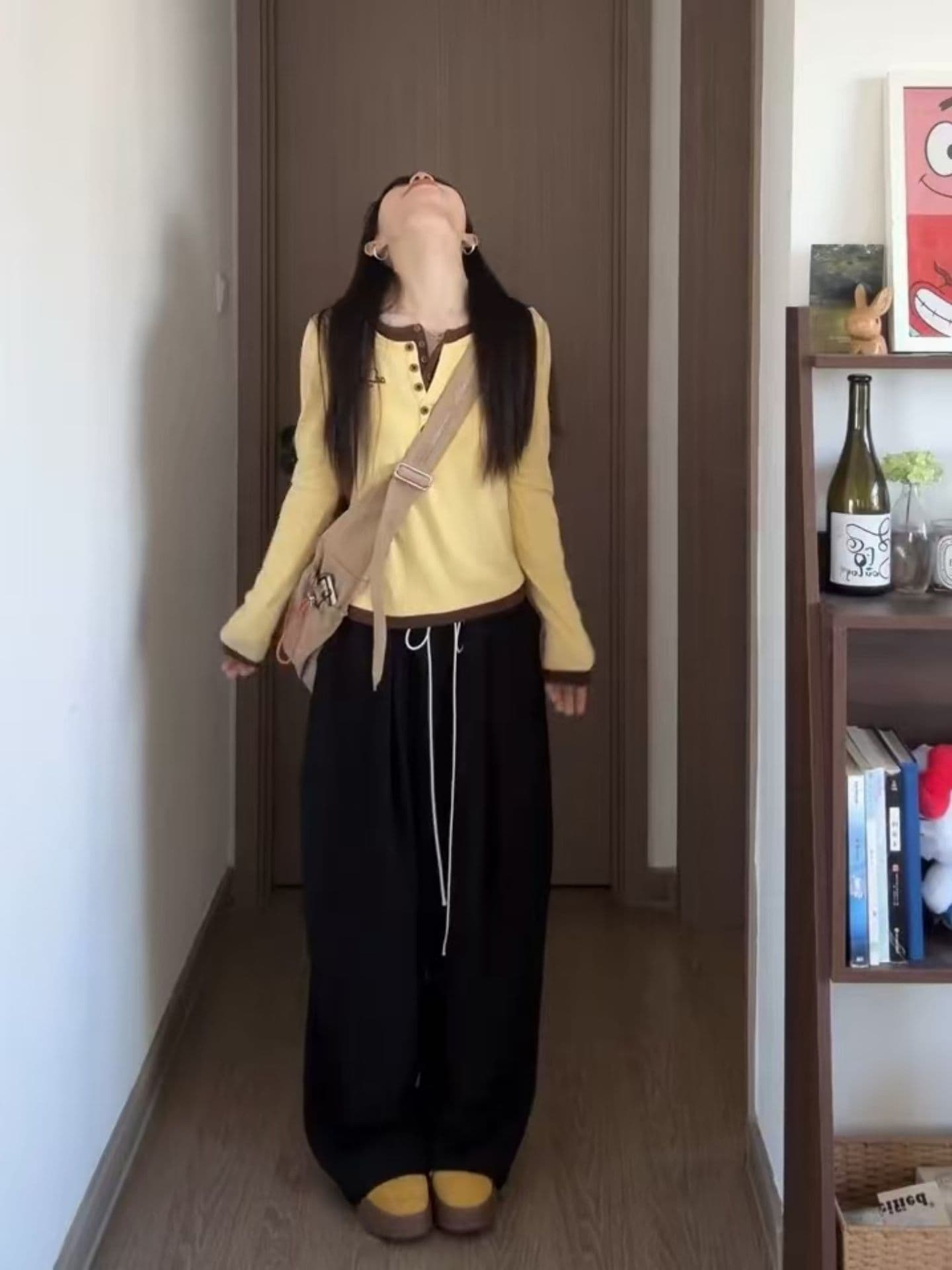 자이언트 잘 생긴 ~ 중 이른 가을 전체 집합 한 부서 페이크 레이어드 긴팔 티셔츠 레이스 와이드 레그 팬츠 세트 여성 가을 새로운 상세 이미지 7