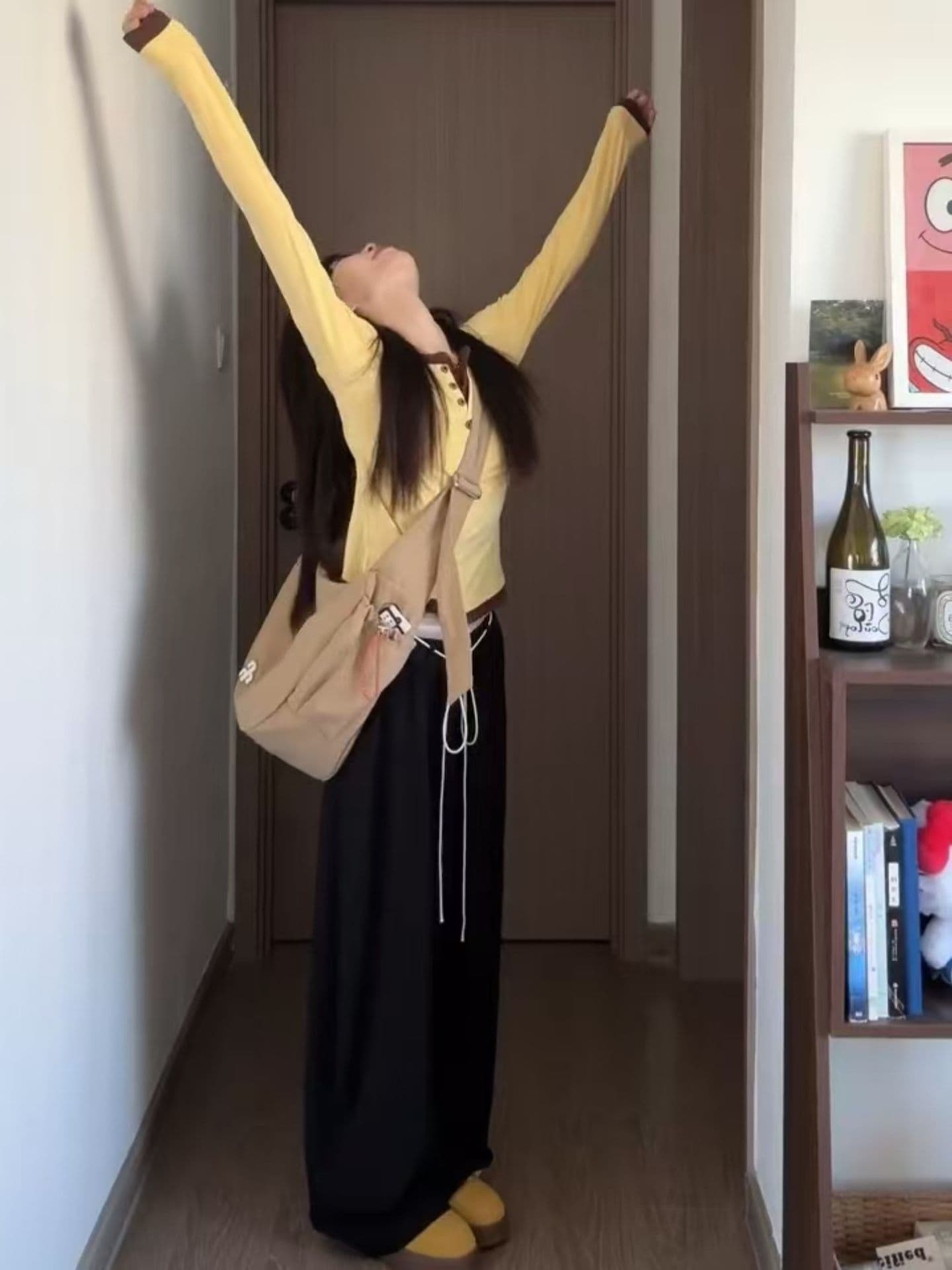 자이언트 잘 생긴 ~ 중 이른 가을 전체 집합 한 부서 페이크 레이어드 긴팔 티셔츠 레이스 와이드 레그 팬츠 세트 여성 가을 새로운 상세 이미지 9