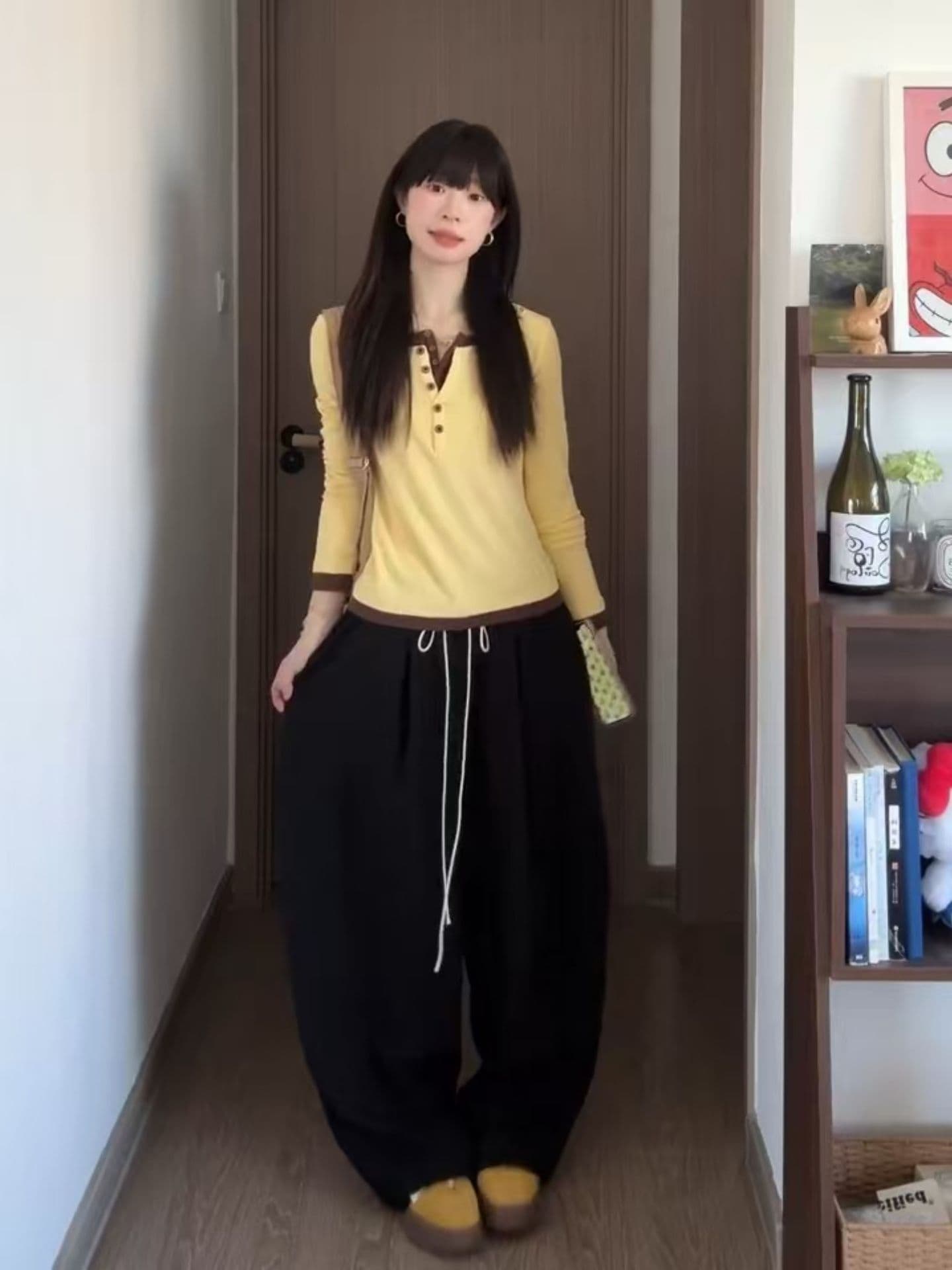 자이언트 잘 생긴 ~ 중 이른 가을 전체 집합 한 부서 페이크 레이어드 긴팔 티셔츠 레이스 와이드 레그 팬츠 세트 여성 가을 새로운 상세 이미지 10