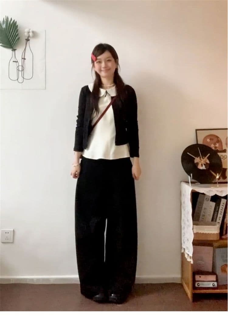 달콤한 스타일 세트 긴팔 오픈 가디건 여성 코트 베이비 칼라 조끼 가을 검정색 와이드 레그 팬츠 miu 부서 3종 세트 상세 이미지 13