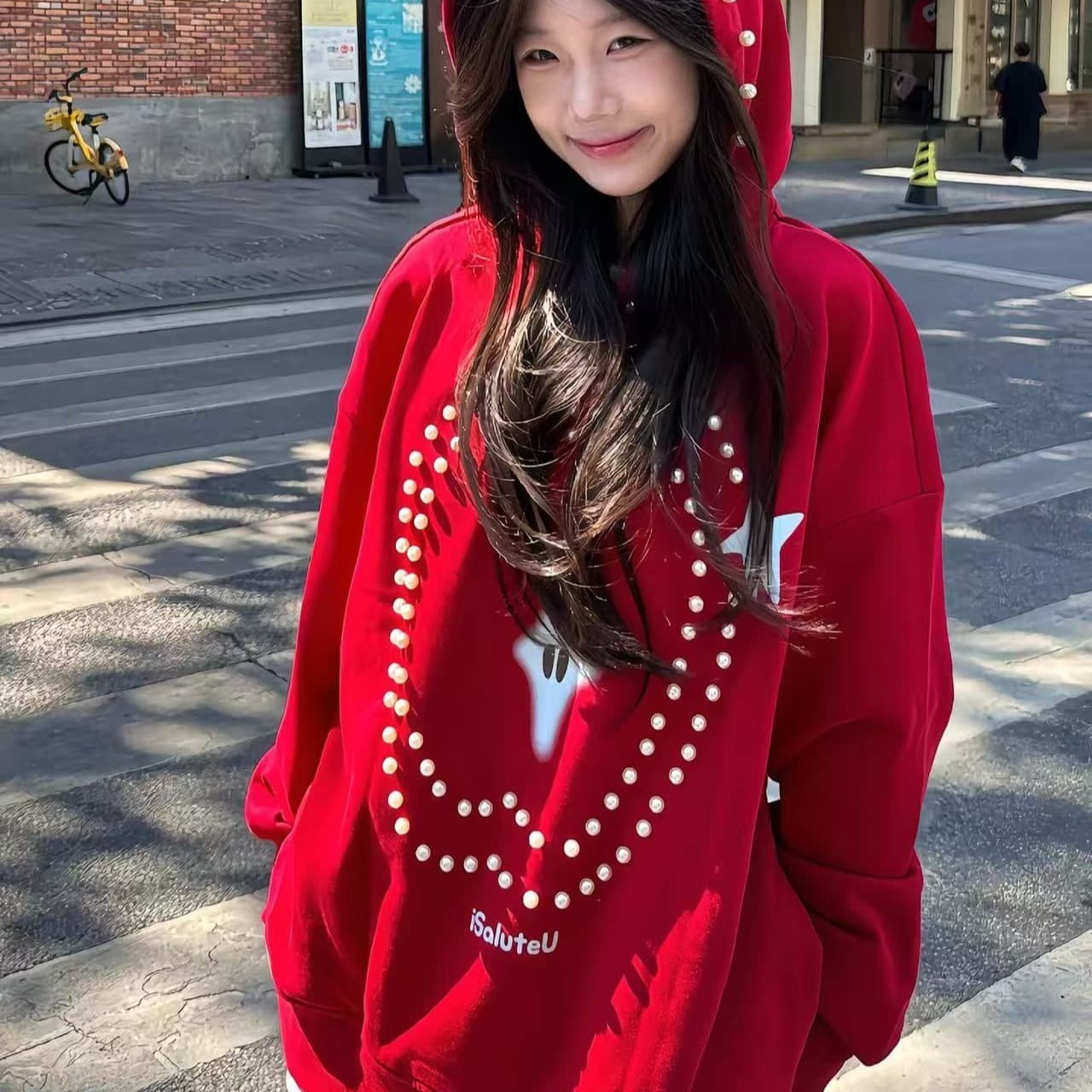털이 있는 420g 얇은 스타일 350 그램 압력 라인 비즈 박기 프린트 순수한 Mianhua 면 후드 티 스웨터 이미지 5