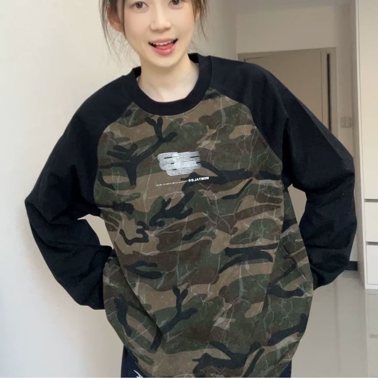원본 솜씨 순면 더블 실 230 크 긴팔 티셔츠 여성 이미지 5