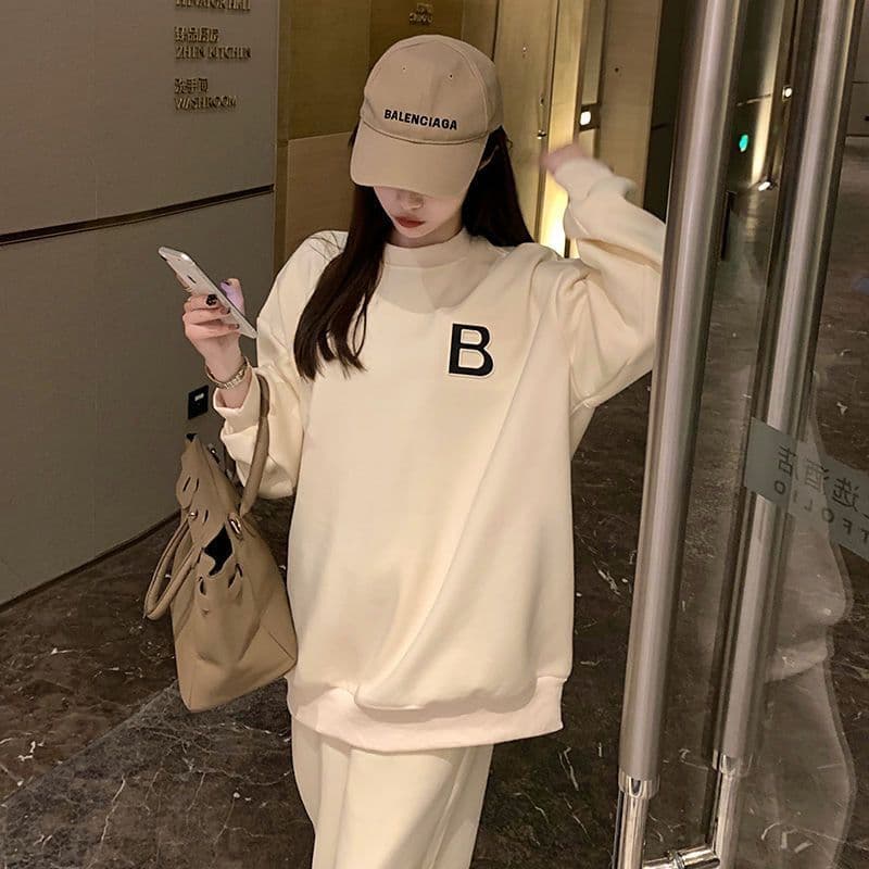 가을 겨울 패션 후드티 세트 여성 미니멀리즘 알파벳 후드티 운동 바지 캐주얼 운동 바람 투피스 세트 이미지 5