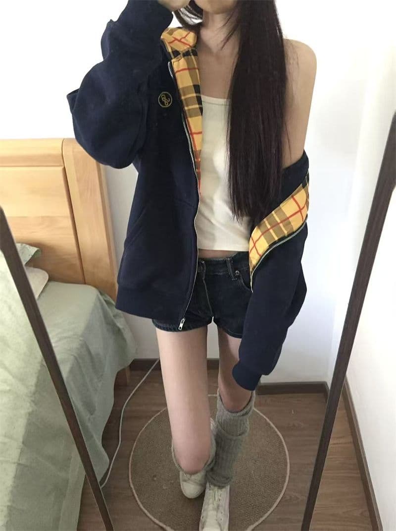 얇은 스타일 원본 인사이드 막대기 섹션 자수 소매 구멍 압력 라인 순수한 Mianhua 면 후드 티 스웨터 여성 이미지 2