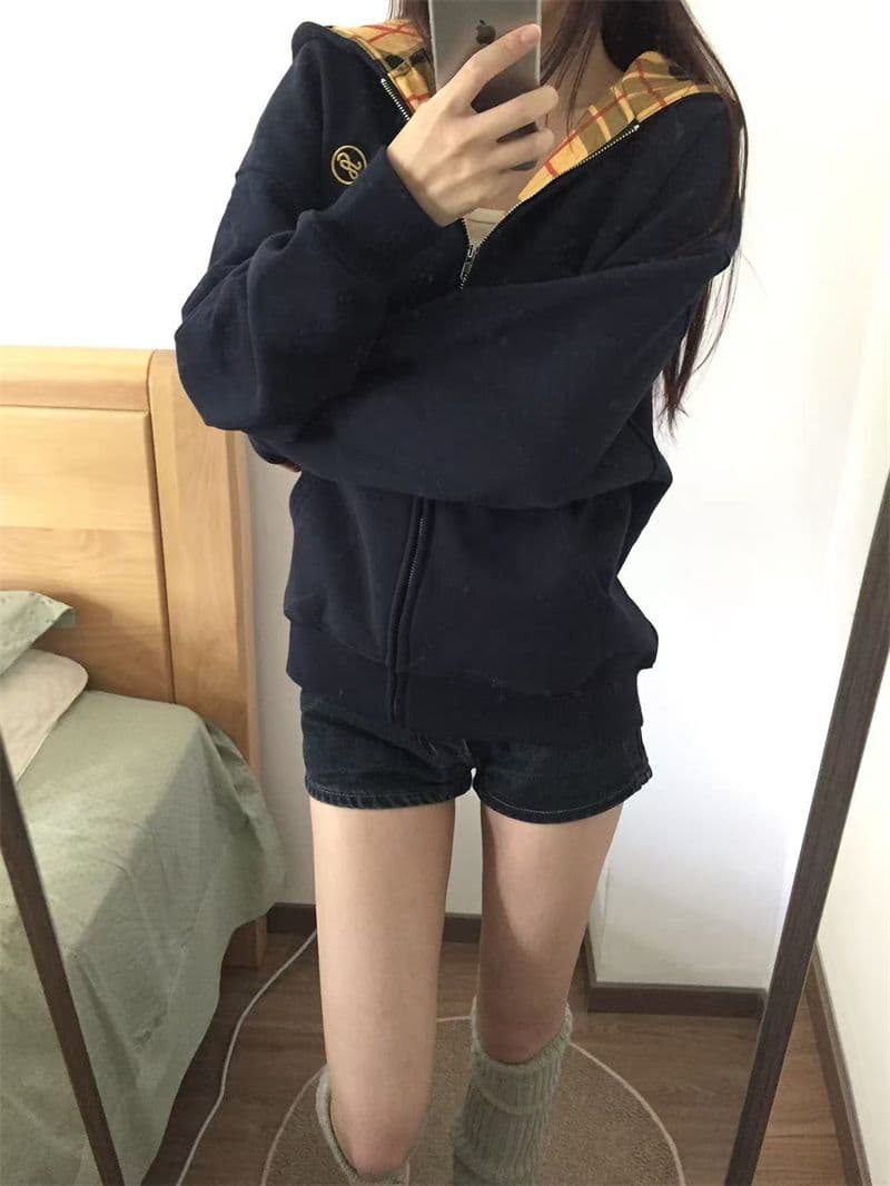 얇은 스타일 원본 인사이드 막대기 섹션 자수 소매 구멍 압력 라인 순수한 Mianhua 면 후드 티 스웨터 여성 이미지 4