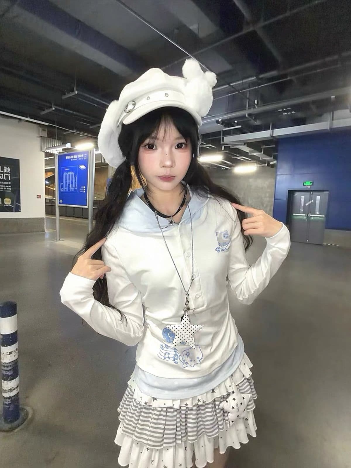 원본 것 자수 40 220 그램 92 면 8 암모니아 Lun 후드 긴팔 여성 이미지 2