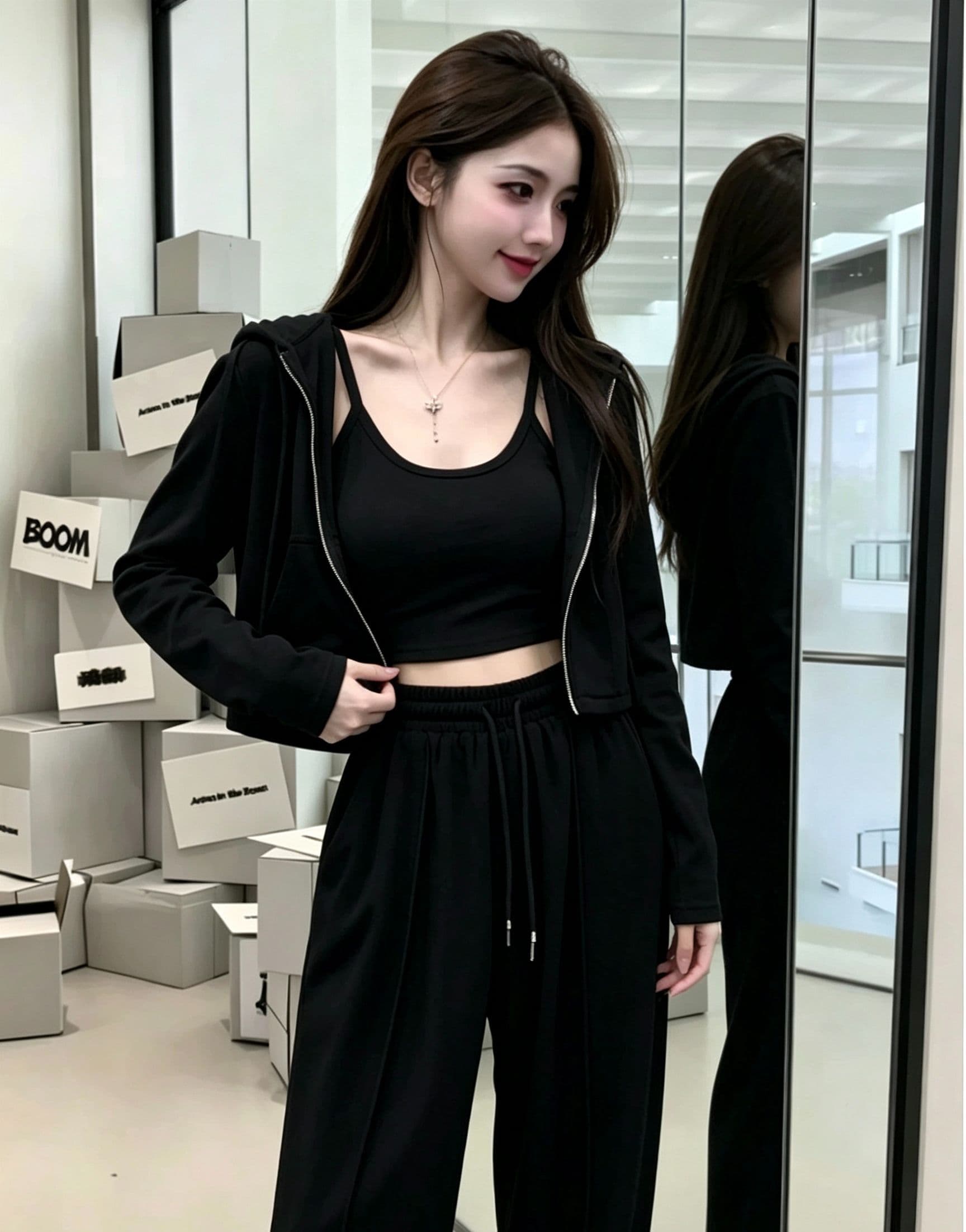 새로운 여성 의류 봄 가을 연령 감소 패션 운동 후드티 하이웨이스트 캐주얼 와이드 레그 팬츠 3종 세트 트렌디 외국 가스 이미지 3
