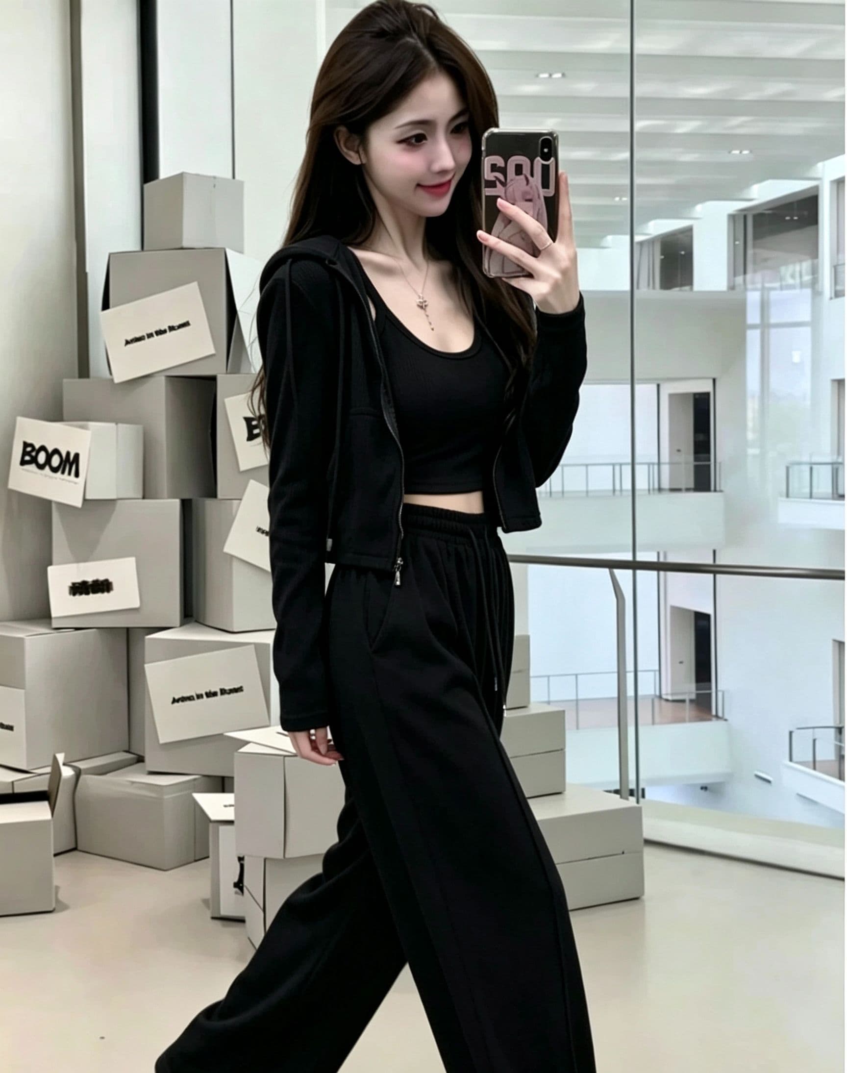 새로운 여성 의류 봄 가을 연령 감소 패션 운동 후드티 하이웨이스트 캐주얼 와이드 레그 팬츠 3종 세트 트렌디 외국 가스 이미지 2