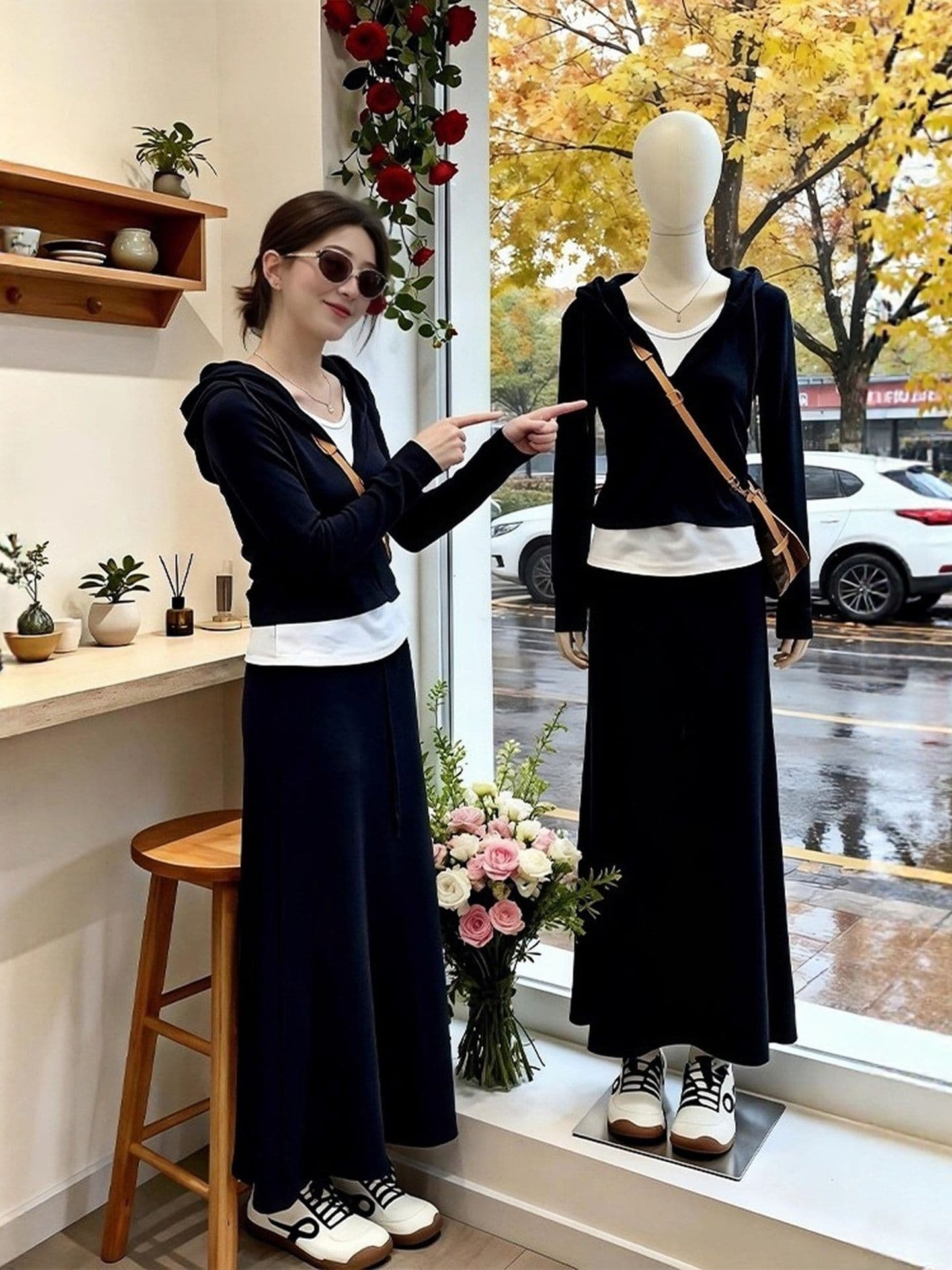 2026 새로운 외국 가스 여성 의류 페이크 레이어드 후드 긴팔 티셔츠 여성 봄 한 부서 chic 맨위 패션 외국 가스 상세 이미지 10