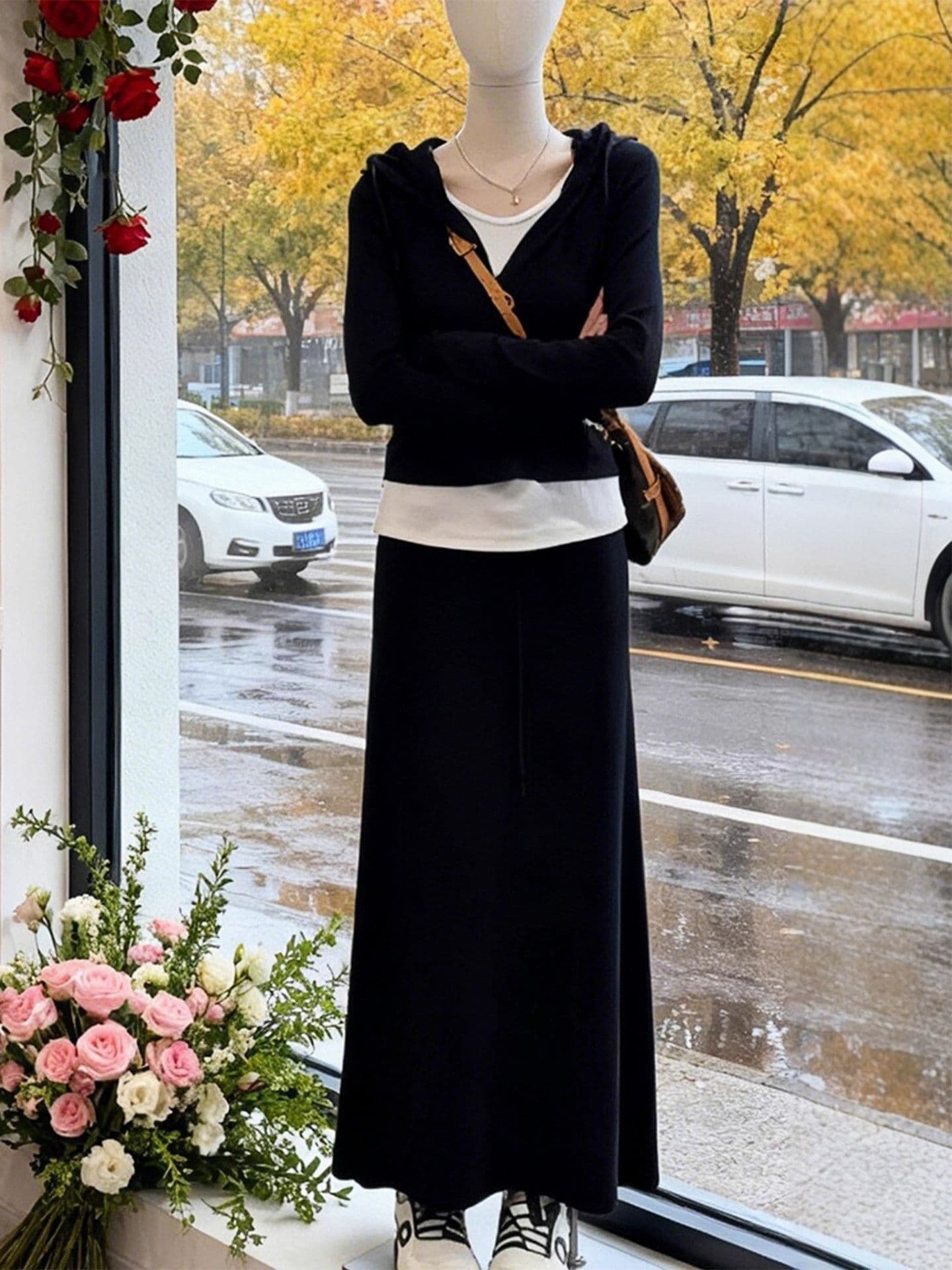 2026 새로운 외국 가스 여성 의류 페이크 레이어드 후드 긴팔 티셔츠 여성 봄 한 부서 chic 맨위 패션 외국 가스 상세 이미지 14