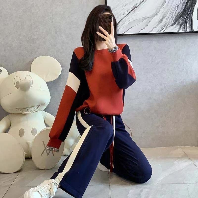 패션 운동 캐주얼 세트 여성 이른 가을 루즈핏 슬림해 보이는 품격 후드티 와이드 레그 팬츠 투피스 세트 트렌디