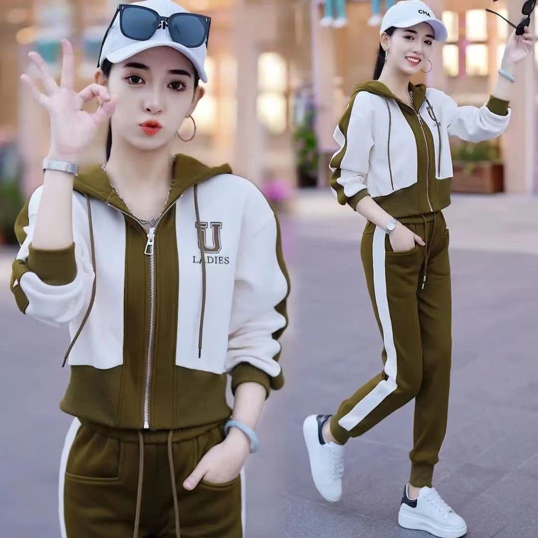 패션 캐주얼 스포츠 슈트 여성 년 이른 가을 외국 가스 카디건 코트 다용도 웨이 바지 투피스 세트 트렌디 이미지 3