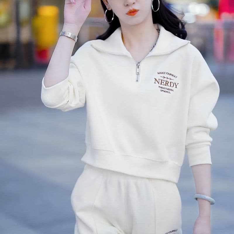 2026 이른 봄 가을 새로운 캐주얼 패션 루즈핏 운동복 투피스 슈트 여성 외국 가스 세련된 후드티 트렌디 이미지 3