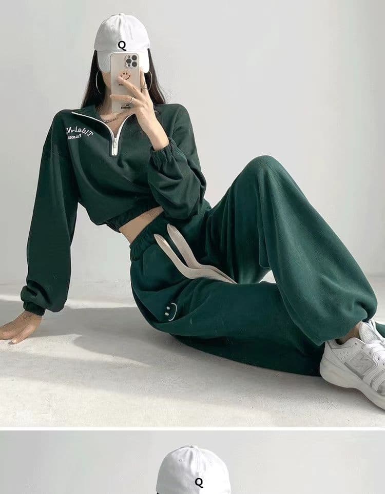 얇은 스타일 후드티 웨이 바지 세트 여성 가을 겨울 새로운 작은 키 디스플레이 높음 POLO 셔츠 지퍼 칼라 투피스 세트 고급 센스 상세 이미지 2