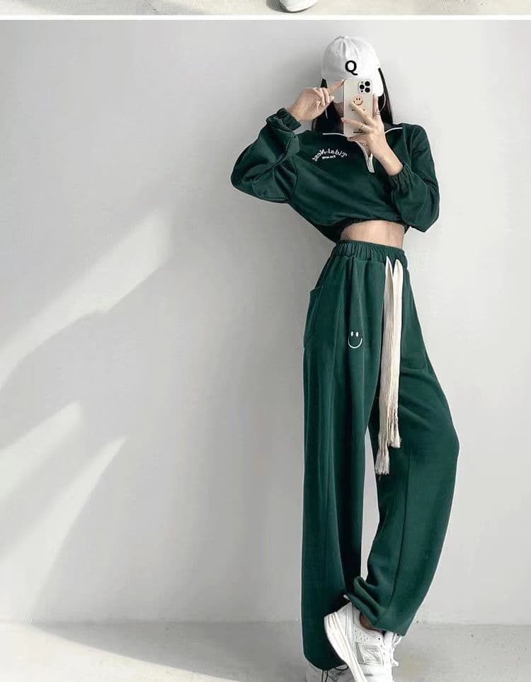 얇은 스타일 후드티 웨이 바지 세트 여성 가을 겨울 새로운 작은 키 디스플레이 높음 POLO 셔츠 지퍼 칼라 투피스 세트 고급 센스 상세 이미지 6