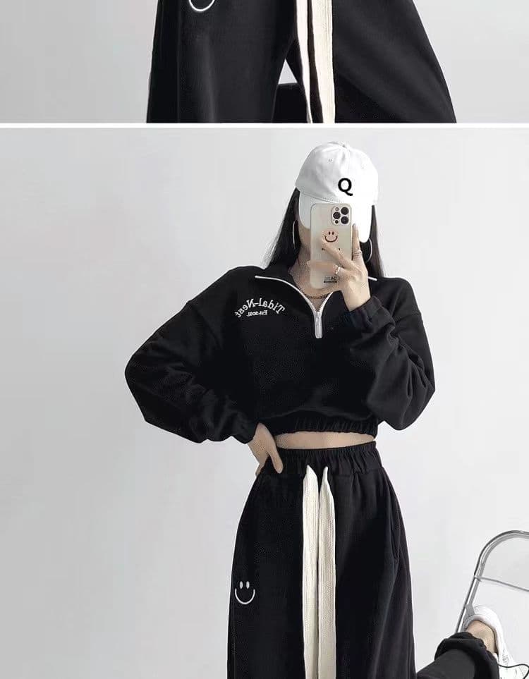 얇은 스타일 후드티 웨이 바지 세트 여성 가을 겨울 새로운 작은 키 디스플레이 높음 POLO 셔츠 지퍼 칼라 투피스 세트 고급 센스 상세 이미지 9