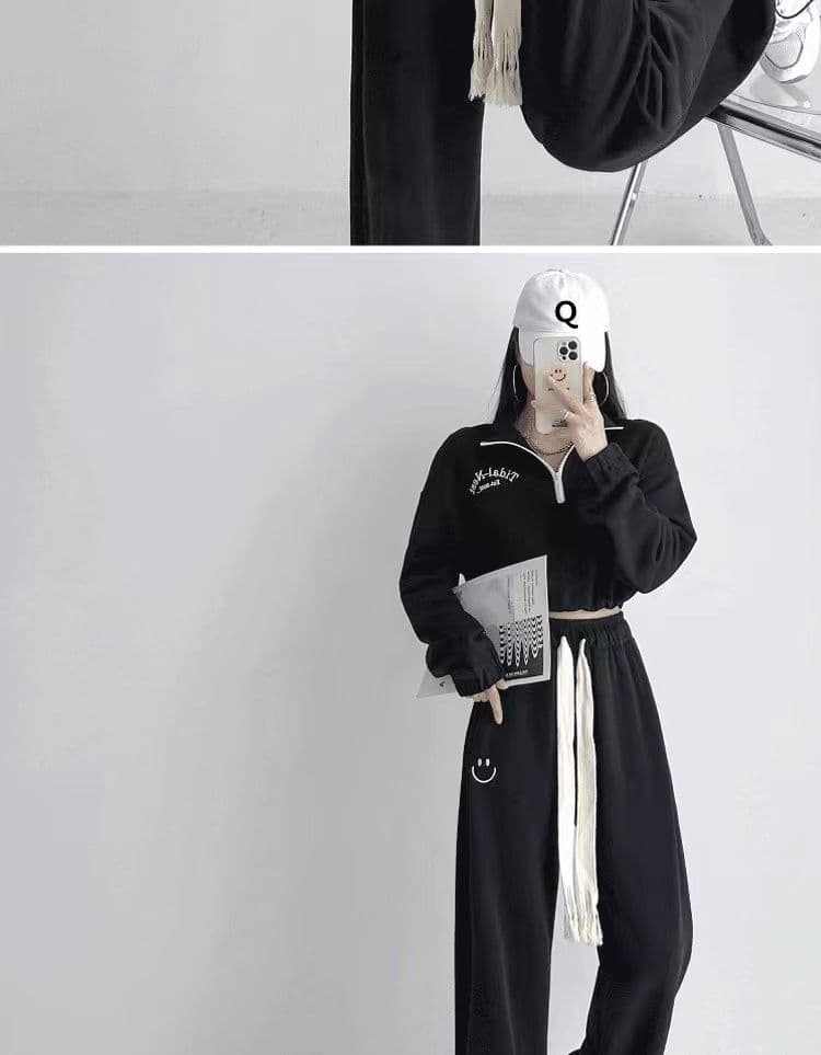 얇은 스타일 후드티 웨이 바지 세트 여성 가을 겨울 새로운 작은 키 디스플레이 높음 POLO 셔츠 지퍼 칼라 투피스 세트 고급 센스 상세 이미지 10