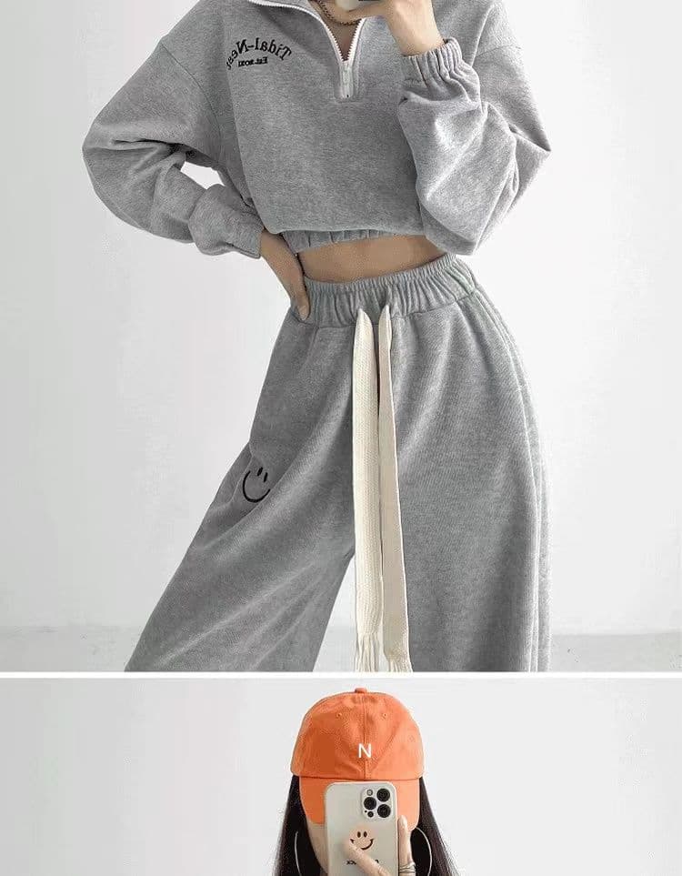 얇은 스타일 후드티 웨이 바지 세트 여성 가을 겨울 새로운 작은 키 디스플레이 높음 POLO 셔츠 지퍼 칼라 투피스 세트 고급 센스 상세 이미지 13