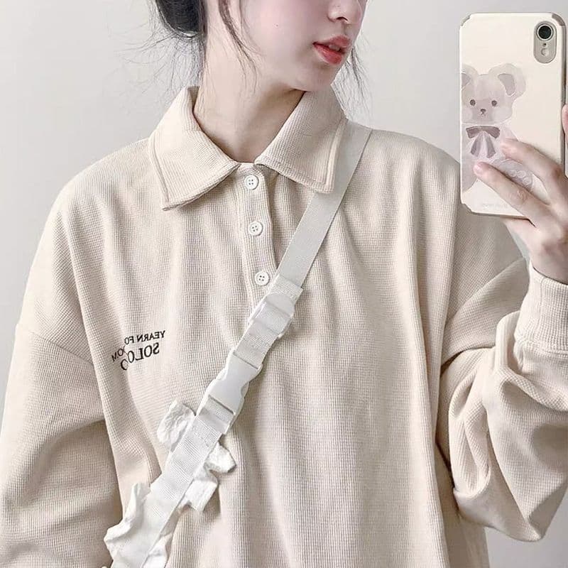 소년 센스 운동복 세트 여성 봄 가을 소금 부서 튀김 거리 후아 남편 그리드 POLO 칼라 얇은 스타일 후드티 캐주얼 투피스 세트 이미지 5