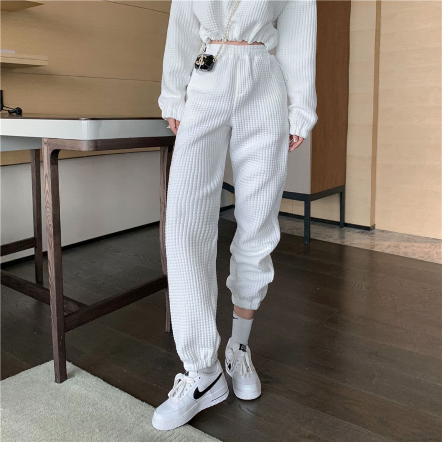 가을과 겨울 느긋한 바람 하이웨이스트 쇼트 스타일 후드티 여성 투피스 세트 ins 디자인 센스 고급 센스 외국 가스 긴팔 세트 상세 이미지 7