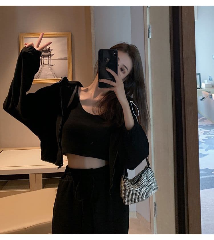 가을 의상 새로운 루즈핏 얇은 스타일 모자 포함 후드티 캐주얼 3종 세트 재킷 캐주얼 패션 운동복 세트 여성 상세 이미지 26