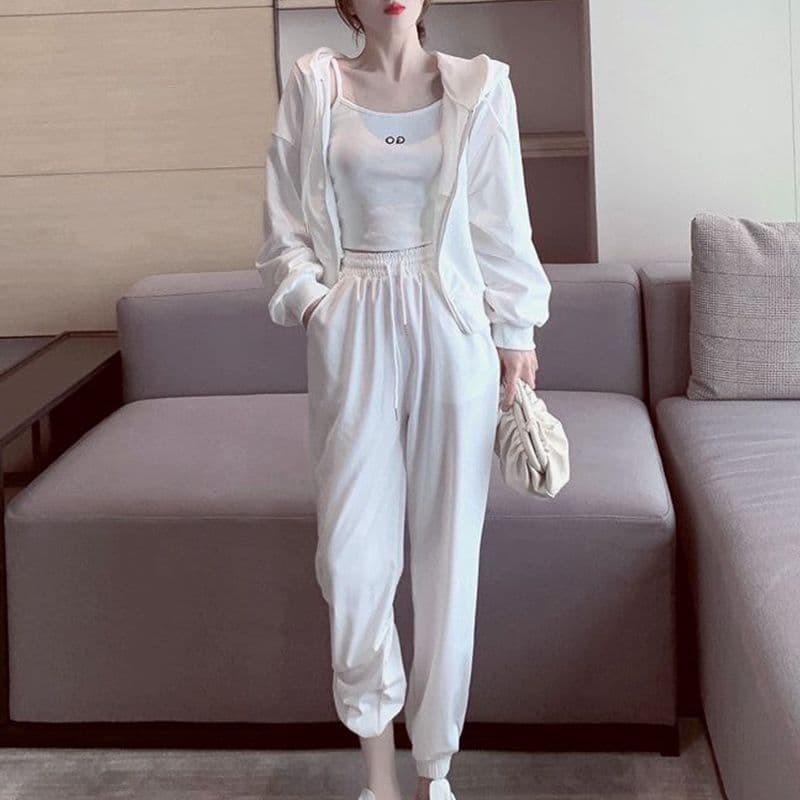 65 면 이른 가을 작은 키 인터넷 유명인 튀김 거리 항구 바람 레트로 chic 지퍼 후드티 세 조각 세트 여성 이미지 2