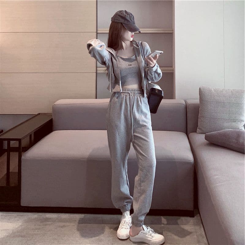65 면 이른 가을 작은 키 인터넷 유명인 튀김 거리 항구 바람 레트로 chic 지퍼 후드티 세 조각 세트 여성 상세 이미지 3