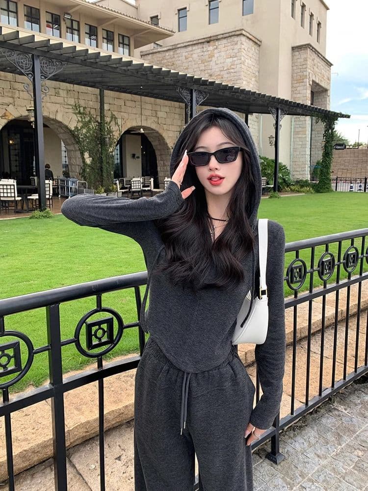허리 수축 슬림해 보이는 패션 캐주얼 세트 여성 가을 겨울철 학생 한국 스타일 인터넷 유명인 몸매 가꾸기 와이드 레그 팬츠 운동 투피스 세트 상세 이미지 8