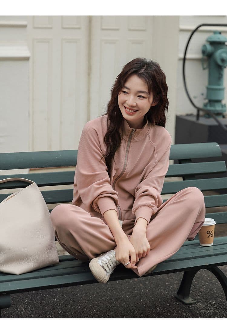 구슬 그라운드 원단 캐주얼 운동복 투피스 세트 얇은 스타일 지퍼 후드티 재킷 패션 고급 센스 긴 바지 세트 여성 상세 이미지 7