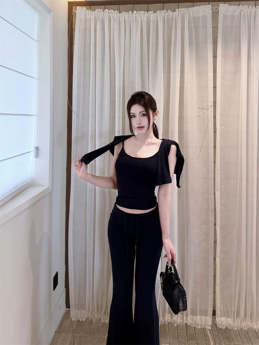 캐주얼 스포츠 슈트 쇼트 스타일 긴팔 오픈 가디건 인사이드 가져 가라. 슬립 여성 봄 가을 펌프 로프 부츠컷 바지 회색 3종 세트 상세 이미지 15