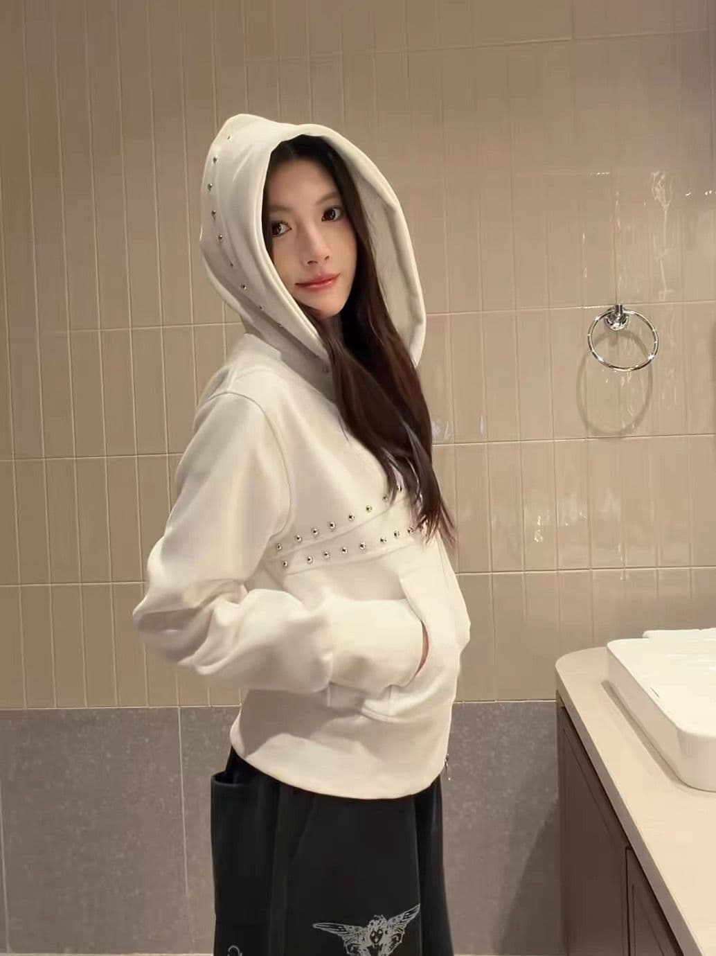 얇은 스타일 이후 패키지 칼라 순수한 Mianhua 면 복합 후드티 여성